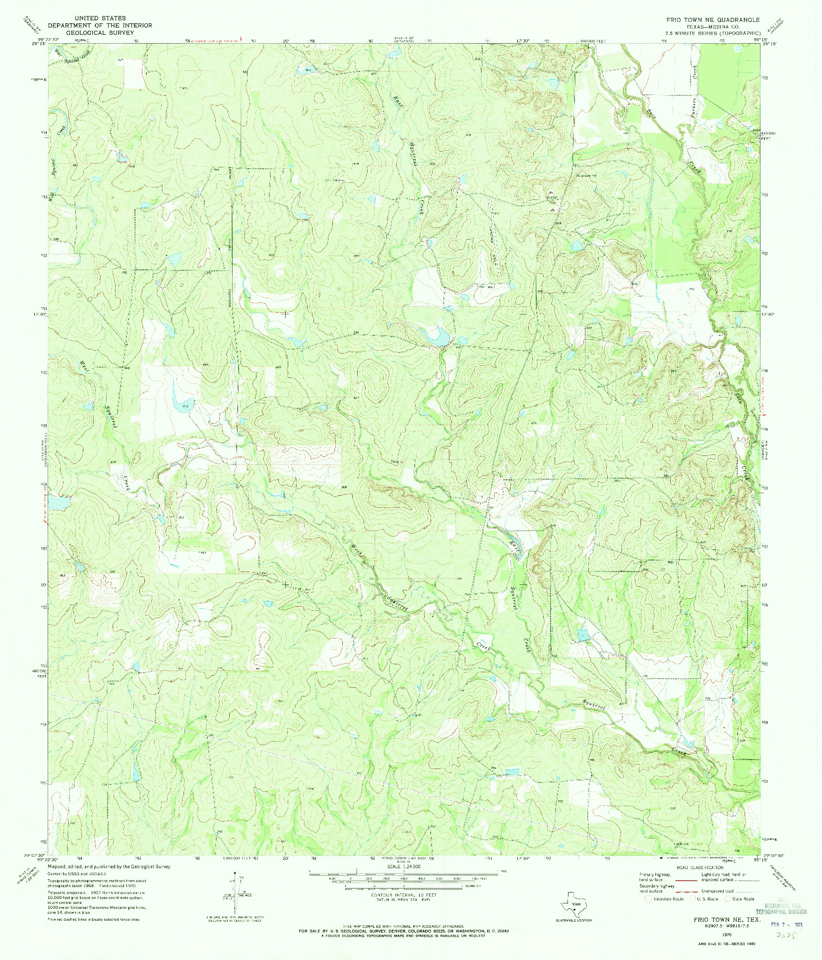 USGS 1:24000-SCALE QUADRANGLE FOR FRIO TOWN NE, TX 1970
