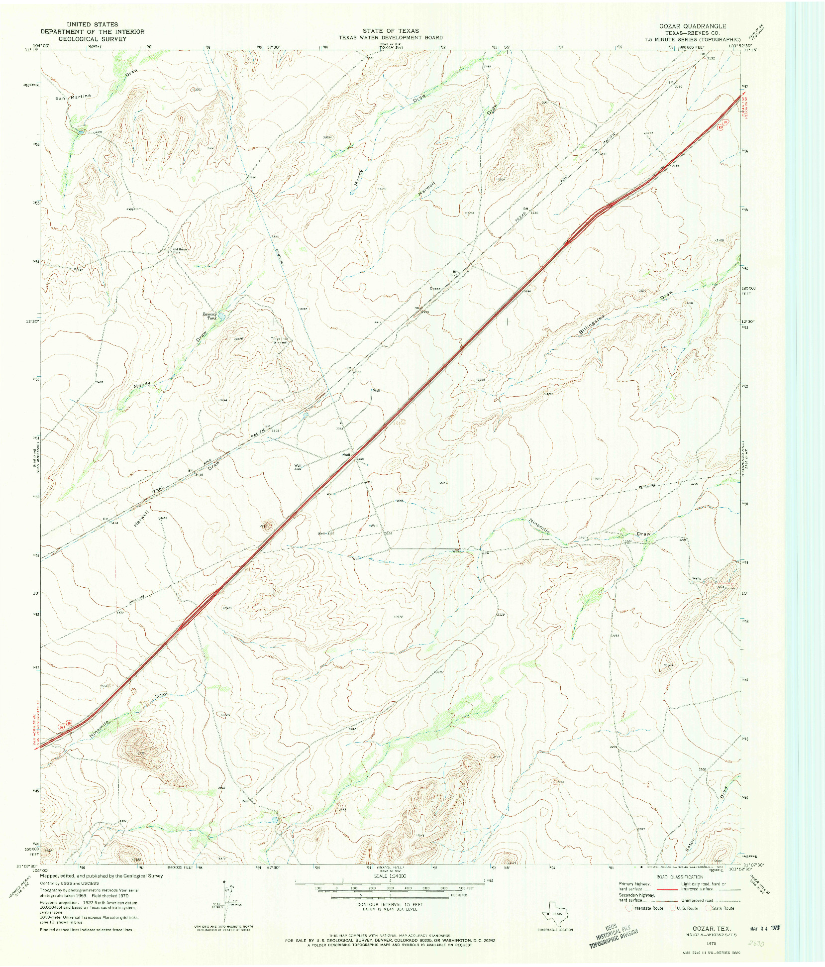 USGS 1:24000-SCALE QUADRANGLE FOR GOZAR, TX 1970