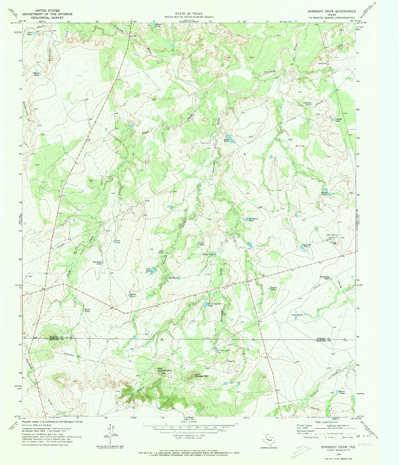 USGS 1:24000-SCALE QUADRANGLE FOR GUNSIGHT DRAW, TX 1970