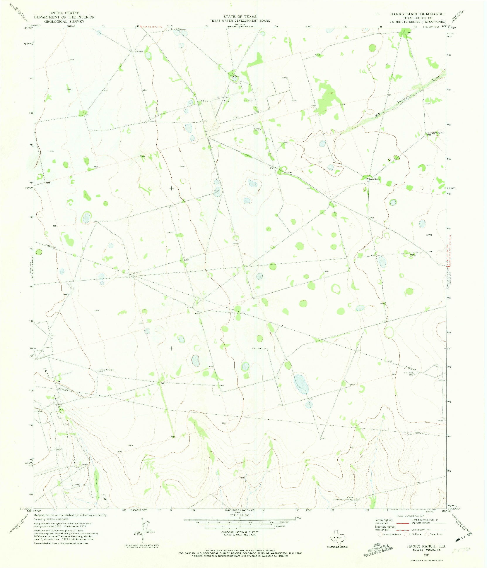 USGS 1:24000-SCALE QUADRANGLE FOR HANKS RANCH, TX 1971