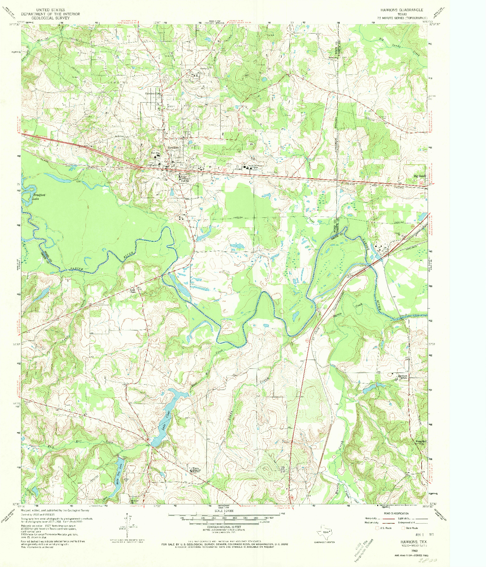 USGS 1:24000-SCALE QUADRANGLE FOR HAWKINS, TX 1960