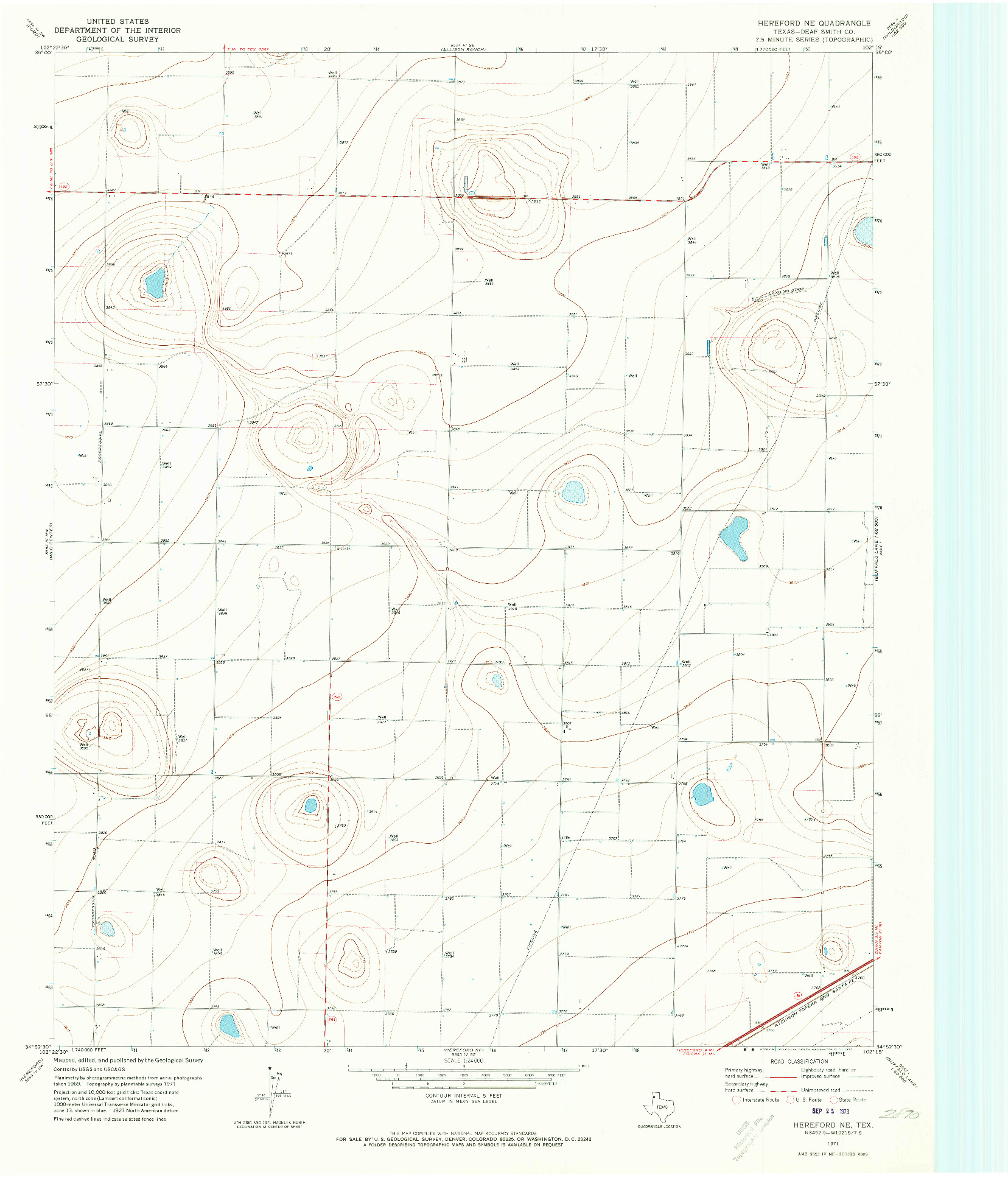 USGS 1:24000-SCALE QUADRANGLE FOR HEREFORD NE, TX 1971