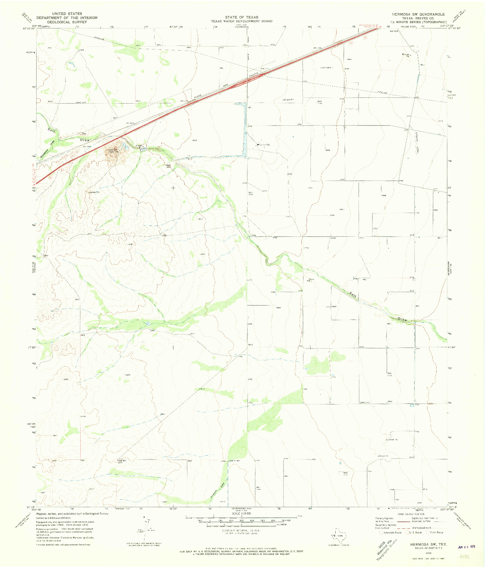 USGS 1:24000-SCALE QUADRANGLE FOR HERMOSA SW, TX 1970