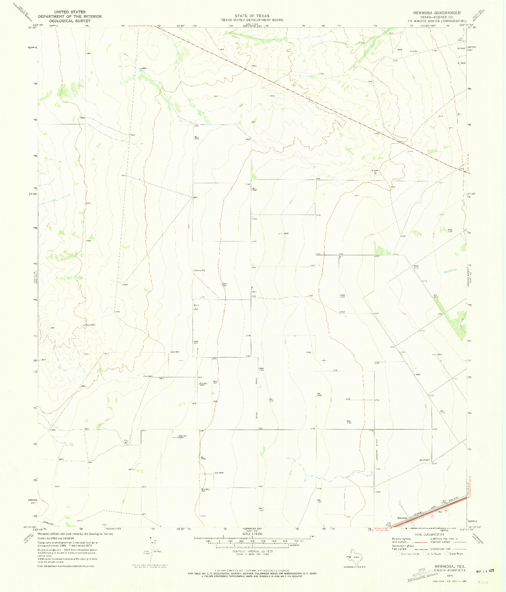 USGS 1:24000-SCALE QUADRANGLE FOR HERMOSA, TX 1970