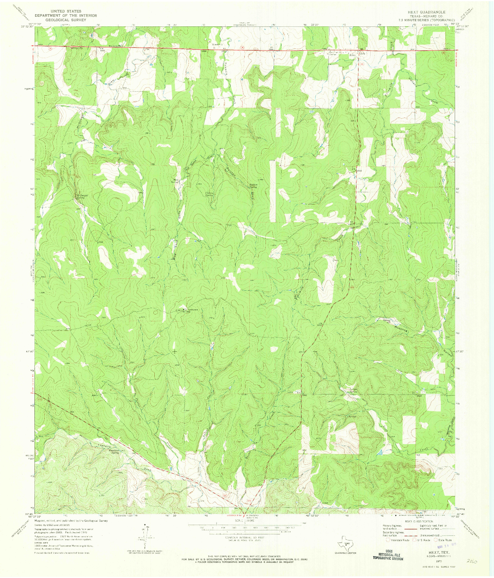 USGS 1:24000-SCALE QUADRANGLE FOR HEXT, TX 1970