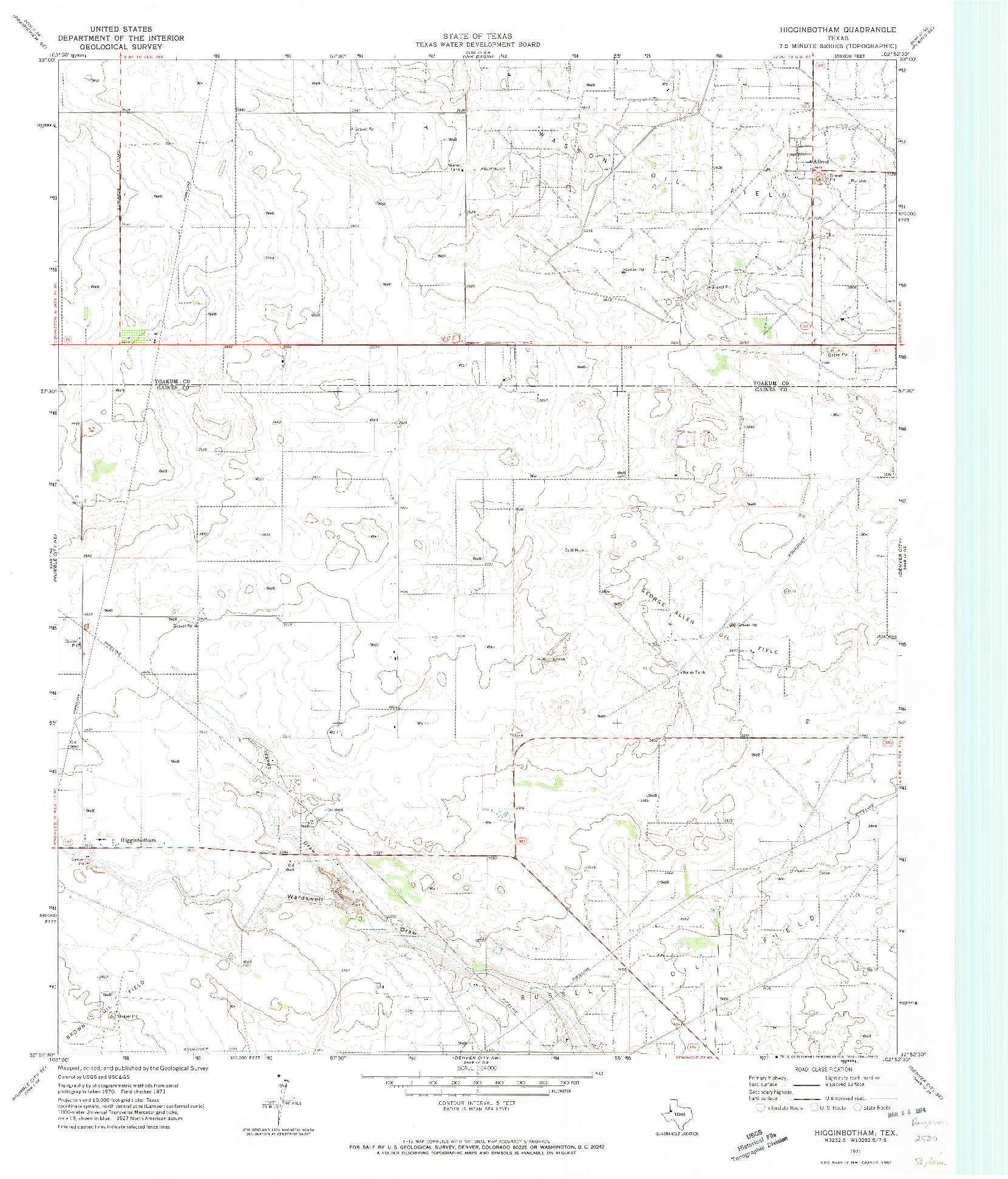 USGS 1:24000-SCALE QUADRANGLE FOR HIGGINBOTHAM, TX 1971