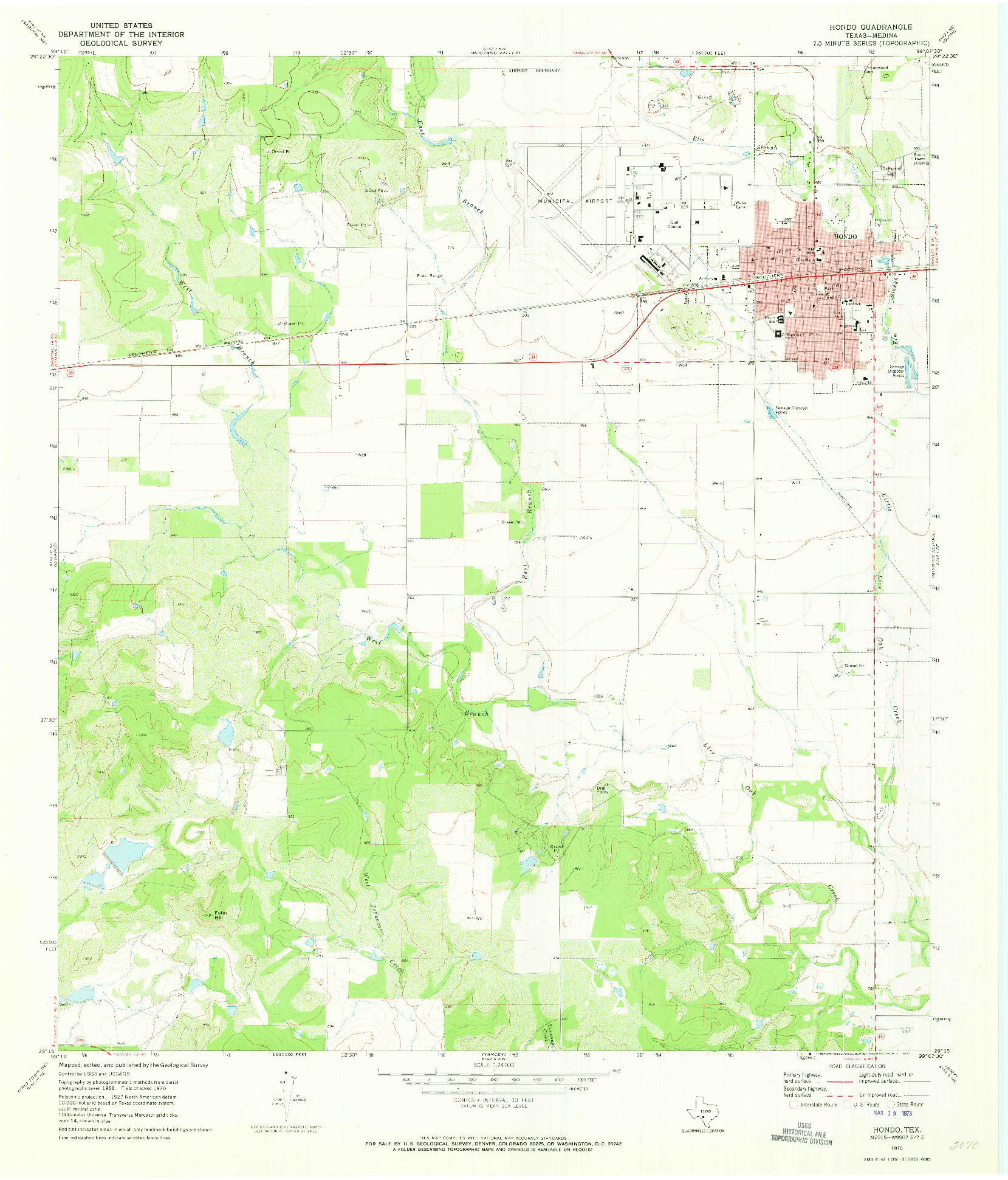 USGS 1:24000-SCALE QUADRANGLE FOR HONDO, TX 1970