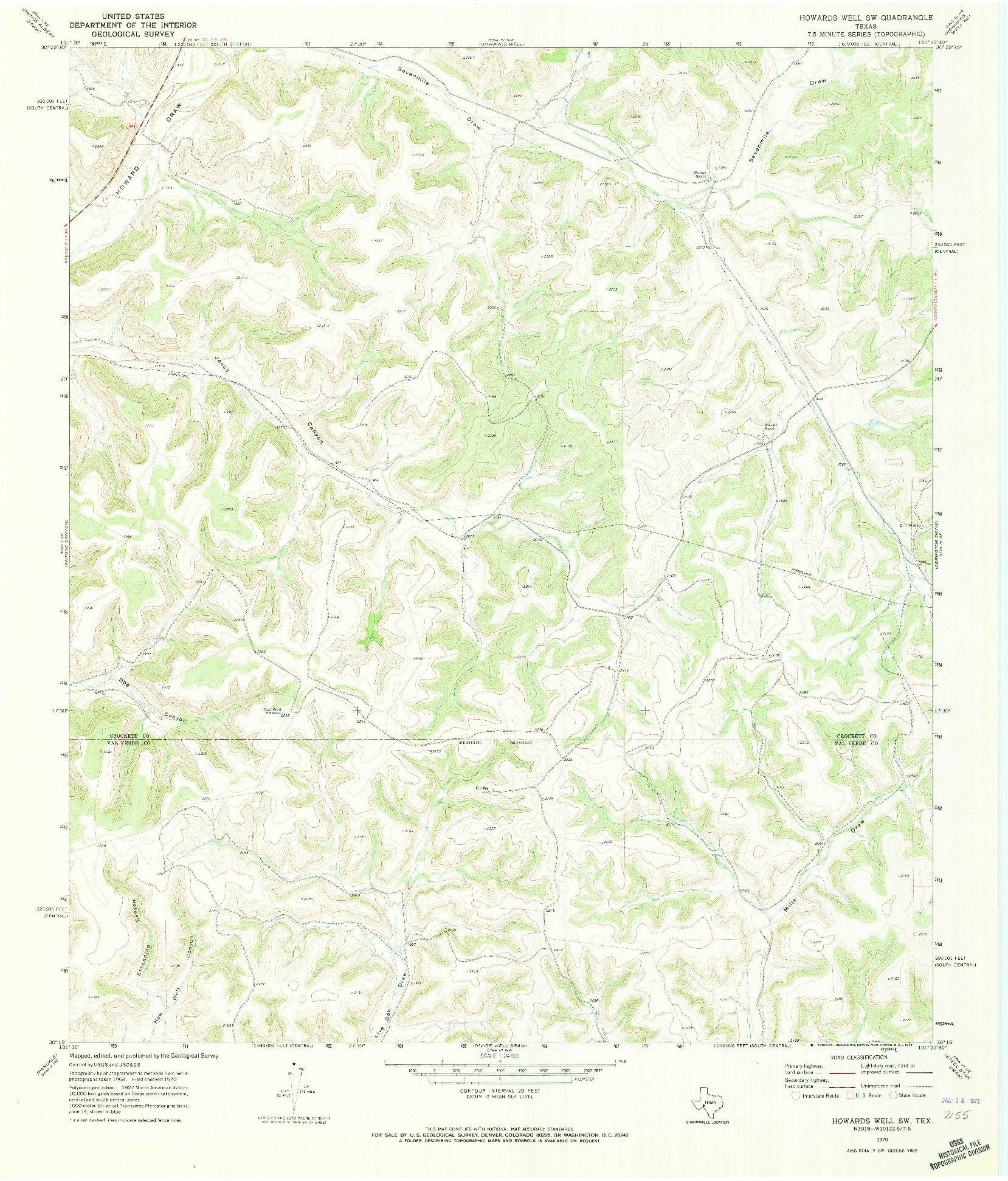 USGS 1:24000-SCALE QUADRANGLE FOR HOWARDS WELL SW, TX 1970