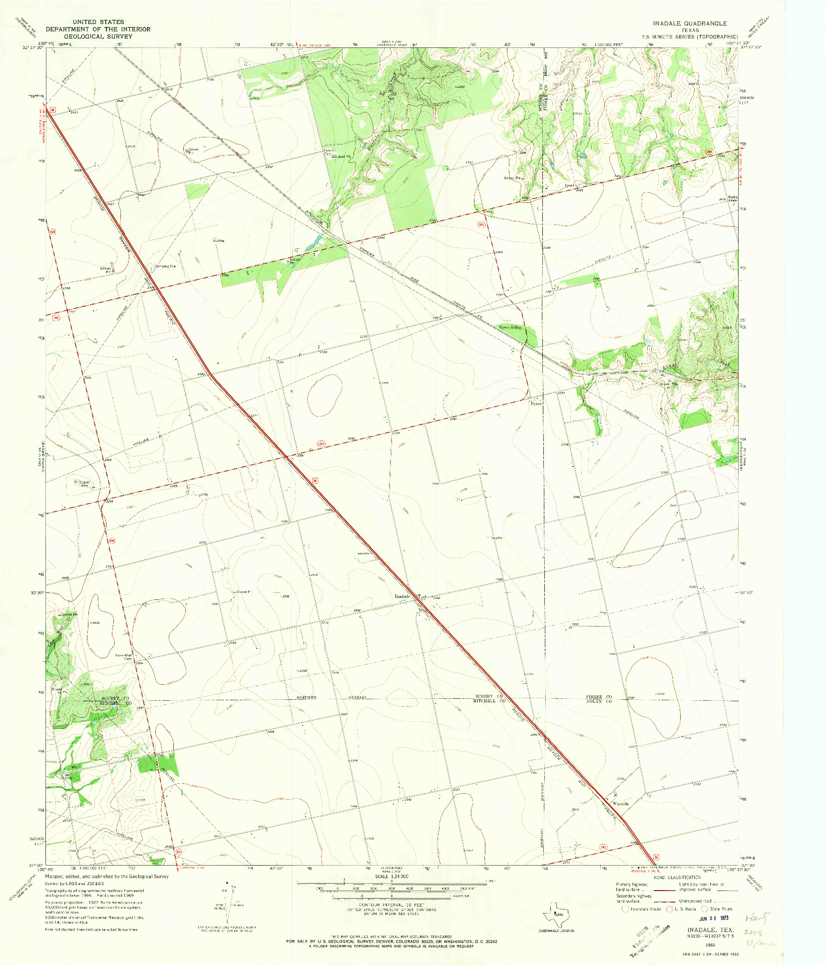 USGS 1:24000-SCALE QUADRANGLE FOR INADALE, TX 1969