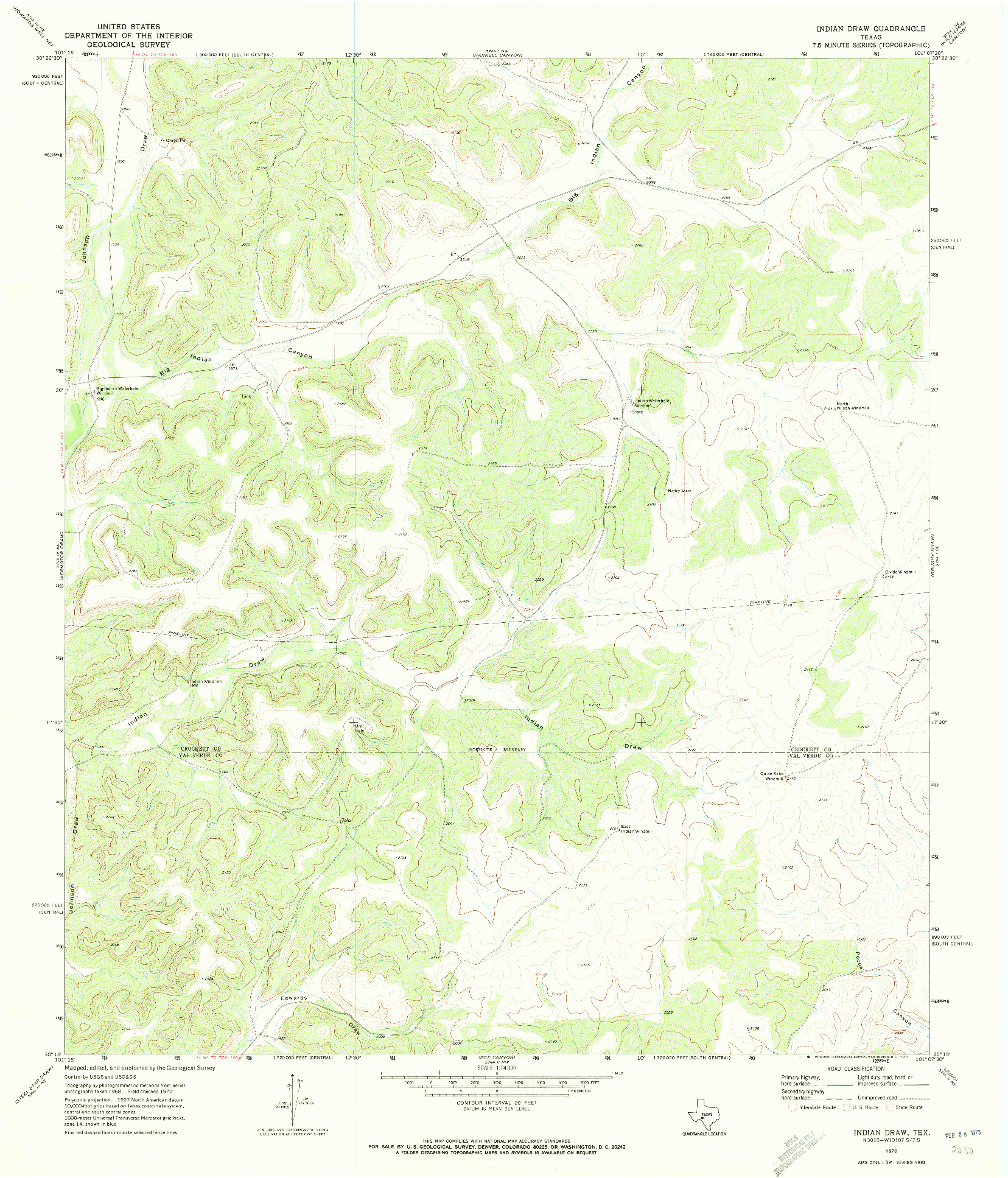 USGS 1:24000-SCALE QUADRANGLE FOR INDIAN DRAW, TX 1970