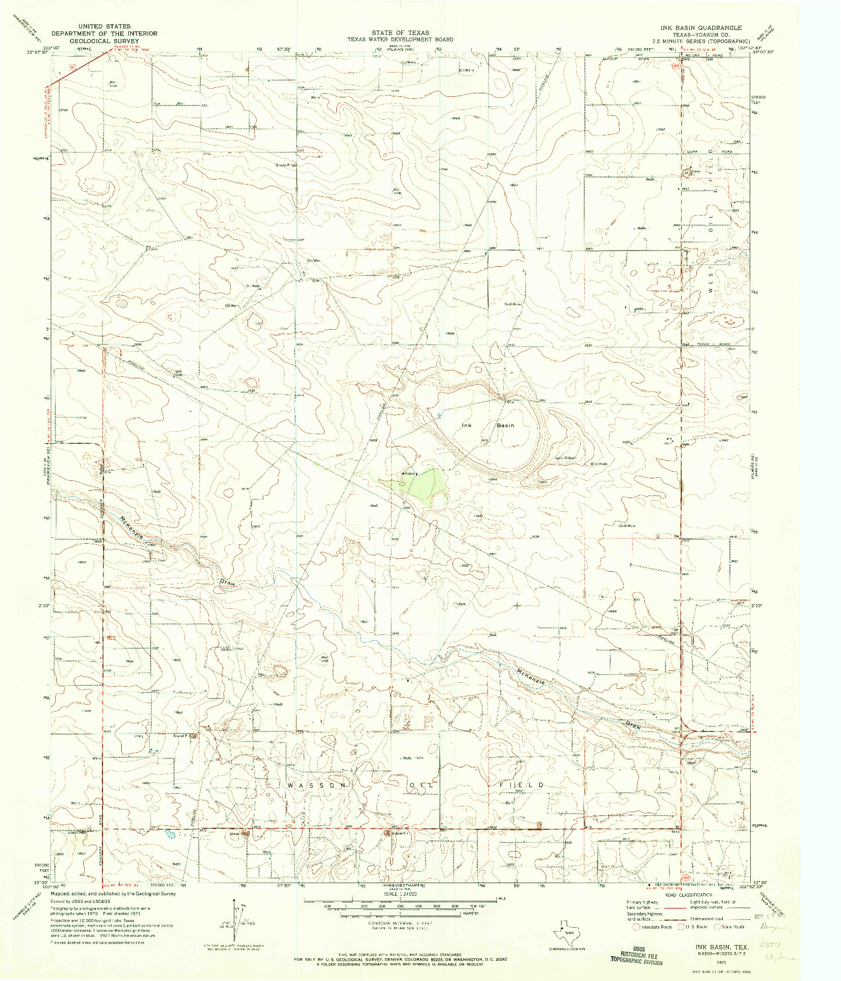 USGS 1:24000-SCALE QUADRANGLE FOR INK BASIN, TX 1971