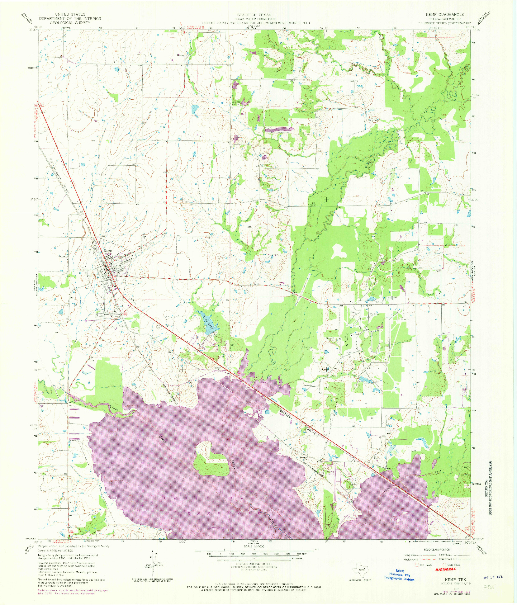 USGS 1:24000-SCALE QUADRANGLE FOR KEMP, TX 1961