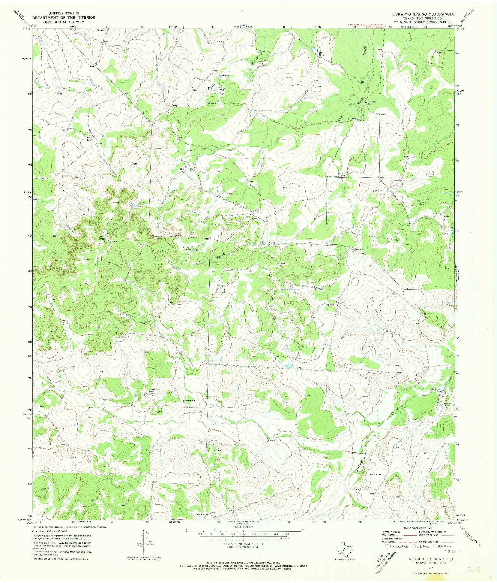 USGS 1:24000-SCALE QUADRANGLE FOR KICKAPOO SPRING, TX 1970