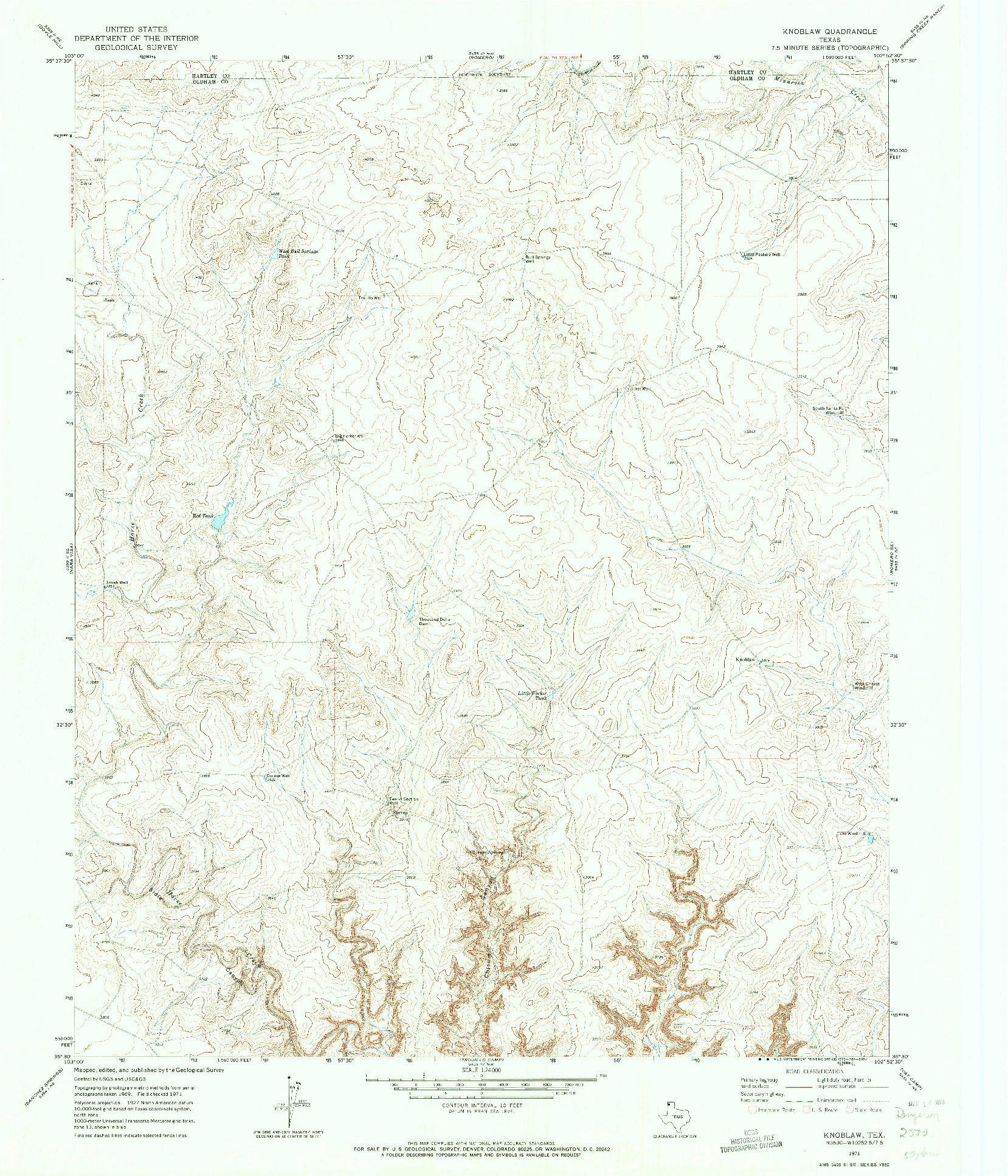 USGS 1:24000-SCALE QUADRANGLE FOR KNOBLAW, TX 1971