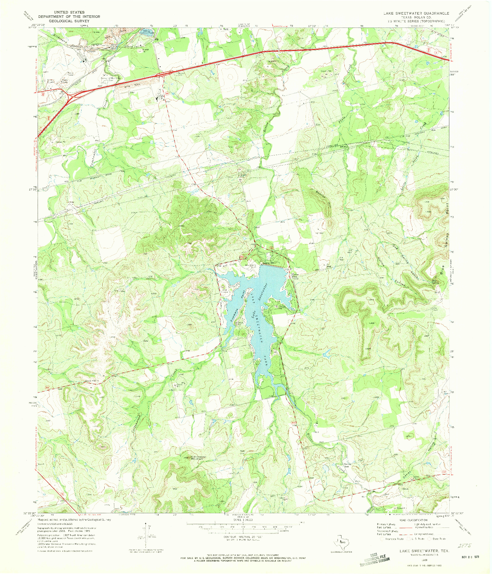 USGS 1:24000-SCALE QUADRANGLE FOR LAKE SWEETWATER, TX 1969