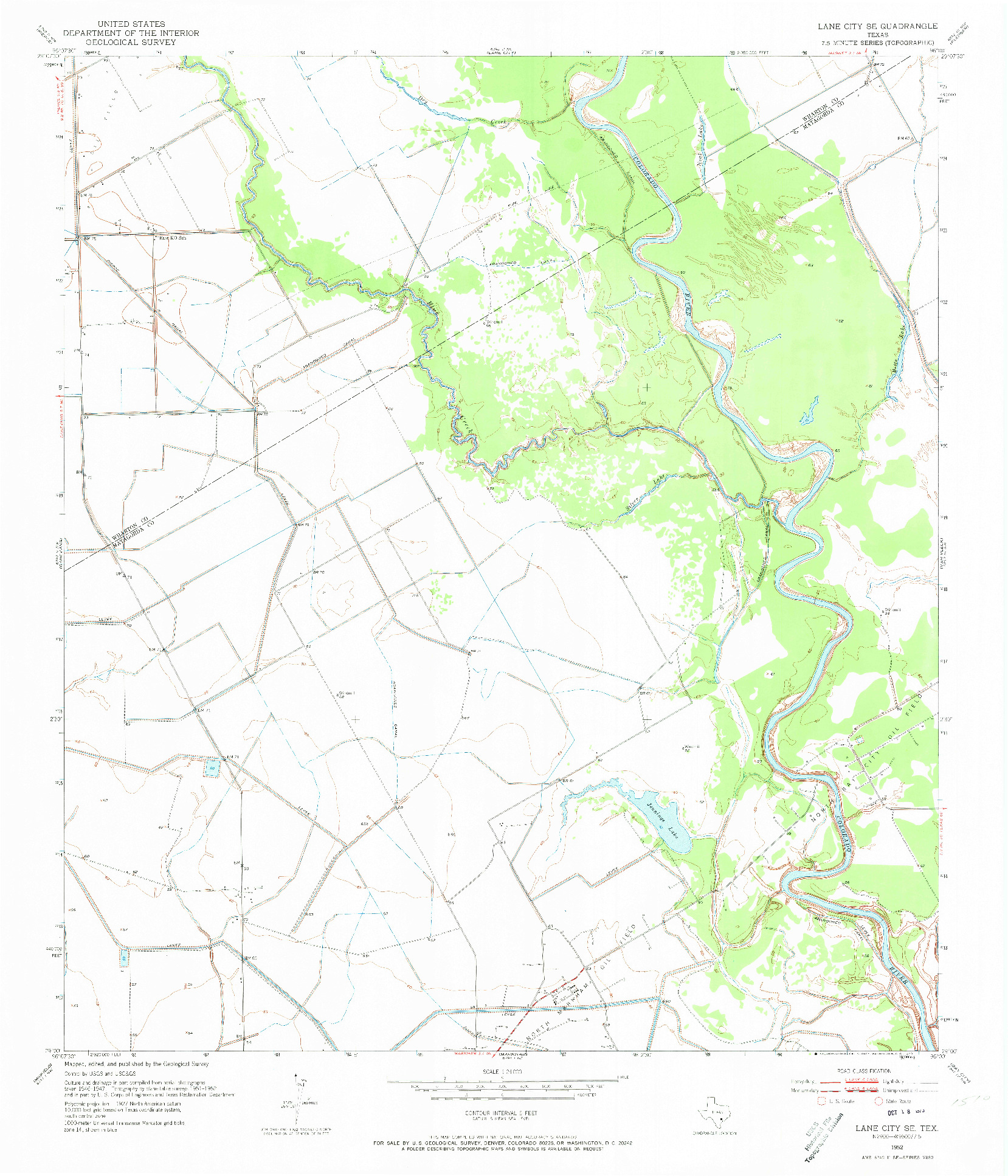 USGS 1:24000-SCALE QUADRANGLE FOR LANE CITY SE, TX 1952