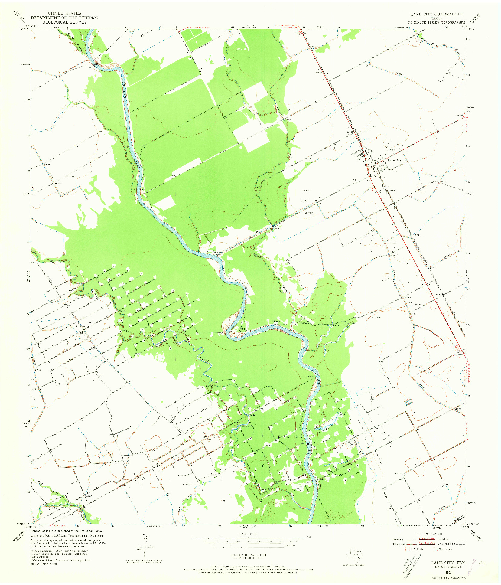 USGS 1:24000-SCALE QUADRANGLE FOR LANE CITY, TX 1952