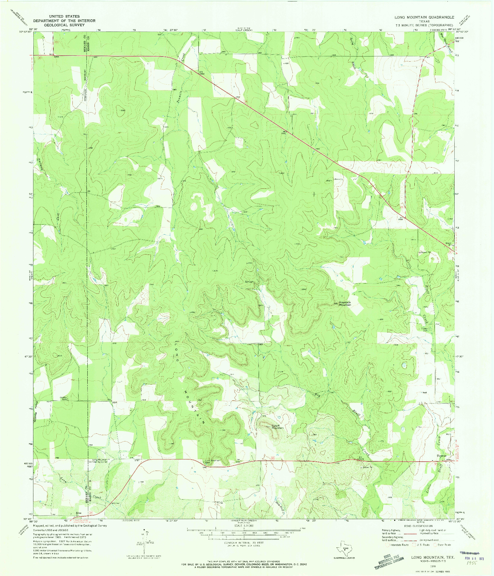 USGS 1:24000-SCALE QUADRANGLE FOR LONG MOUNTAIN, TX 1970