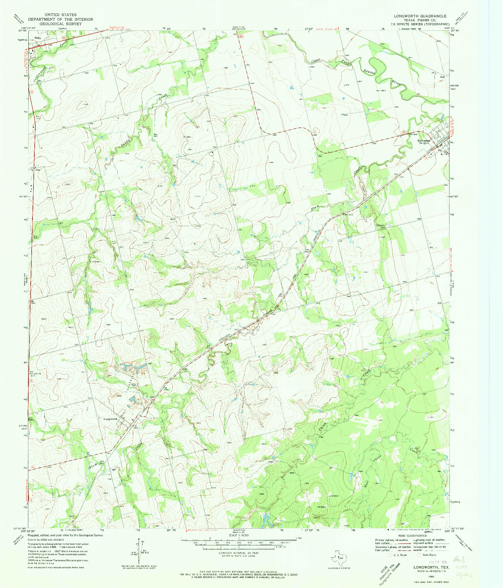 USGS 1:24000-SCALE QUADRANGLE FOR LONGWORTH, TX 1969
