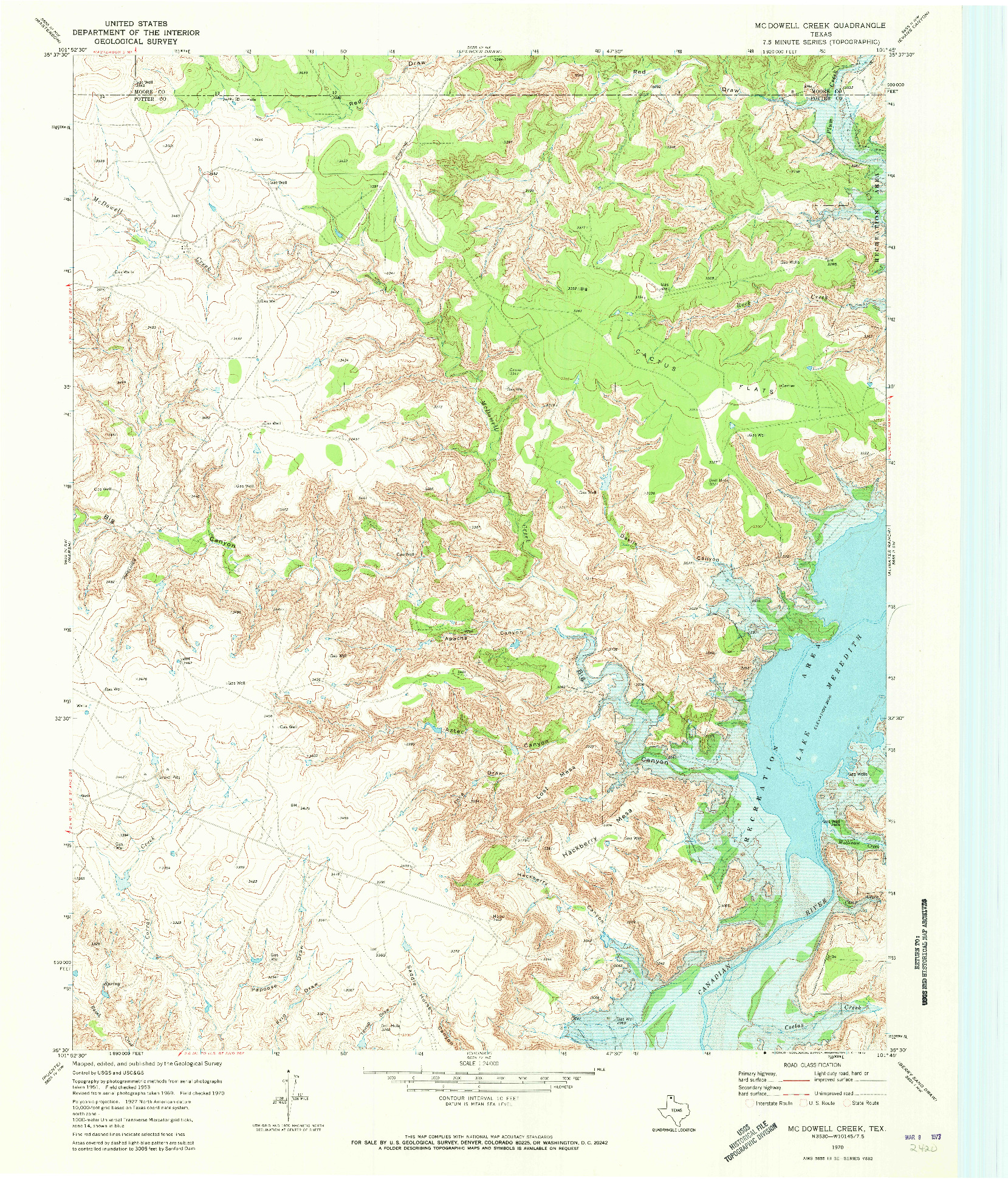 USGS 1:24000-SCALE QUADRANGLE FOR MCDOWELL CREEK, TX 1970