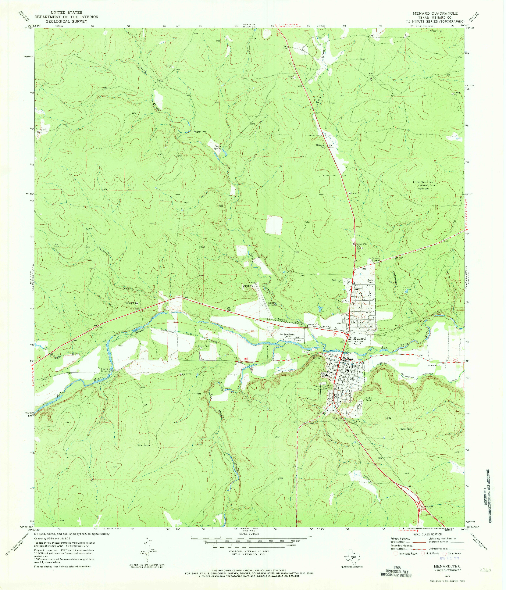 USGS 1:24000-SCALE QUADRANGLE FOR MENARD, TX 1970