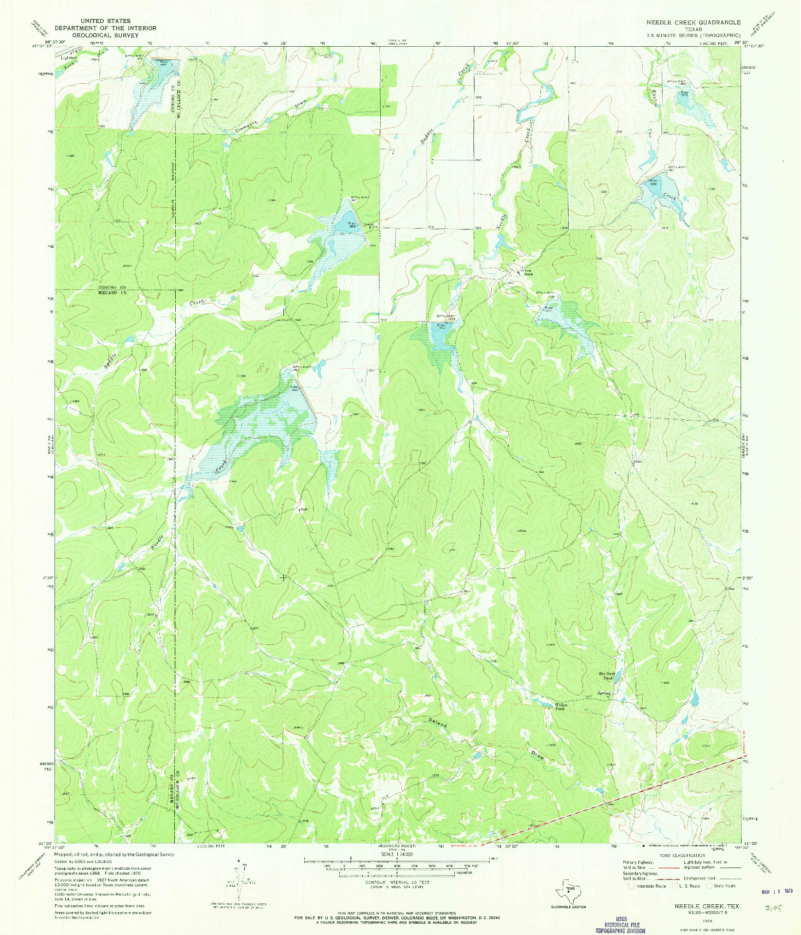 USGS 1:24000-SCALE QUADRANGLE FOR NEEDLE CREEK, TX 1970