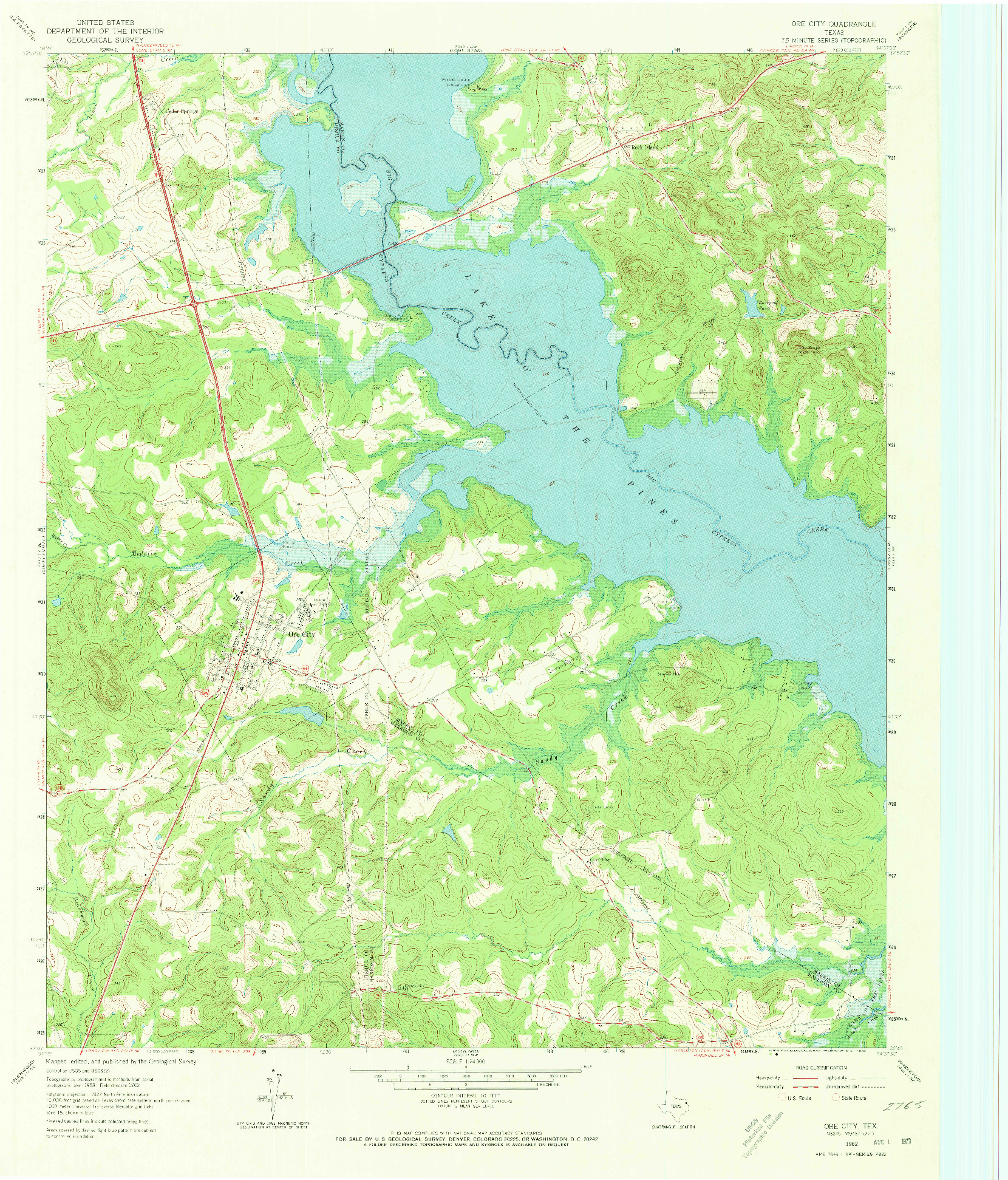 USGS 1:24000-SCALE QUADRANGLE FOR ORE CITY, TX 1962