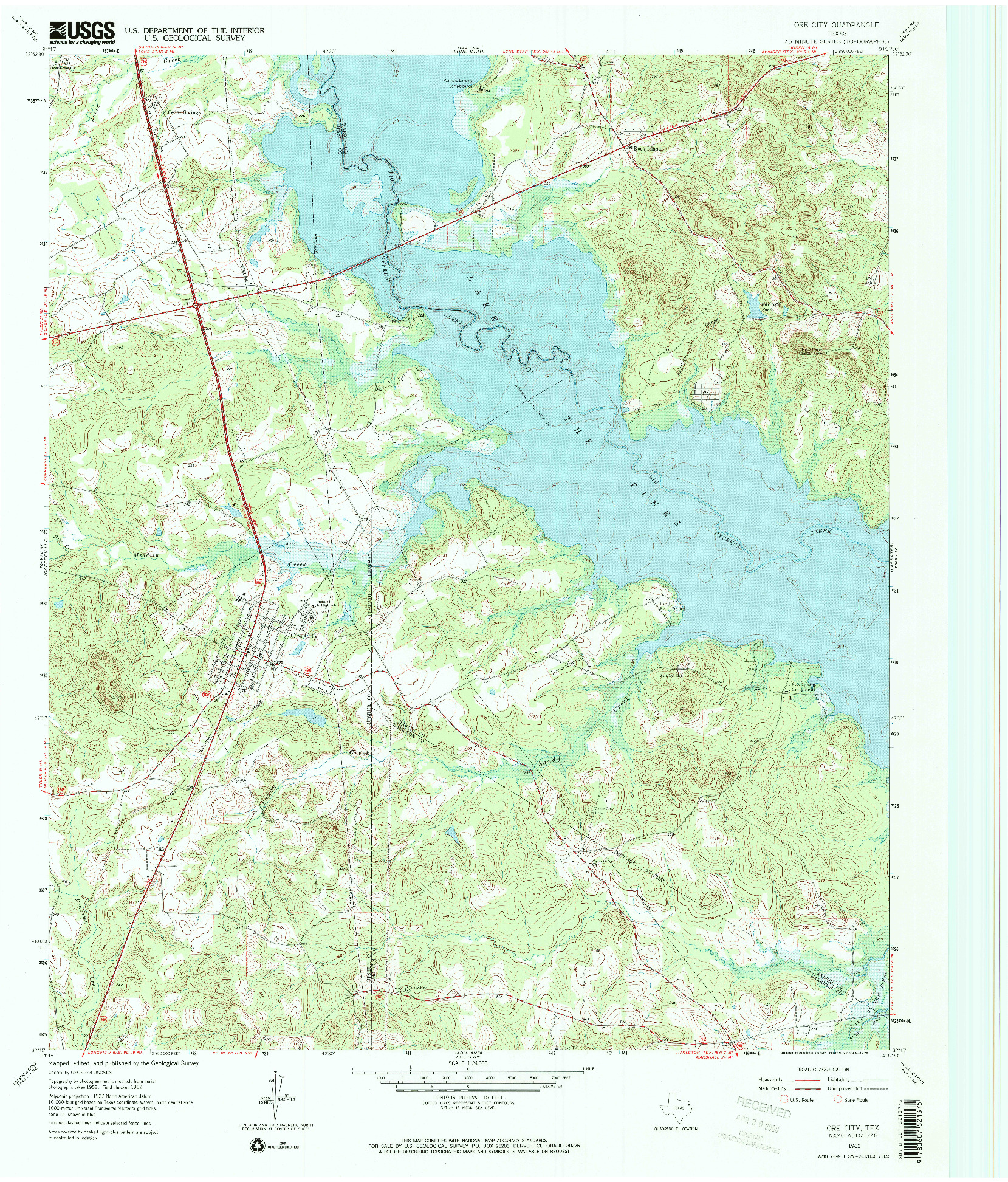 USGS 1:24000-SCALE QUADRANGLE FOR ORE CITY, TX 1962