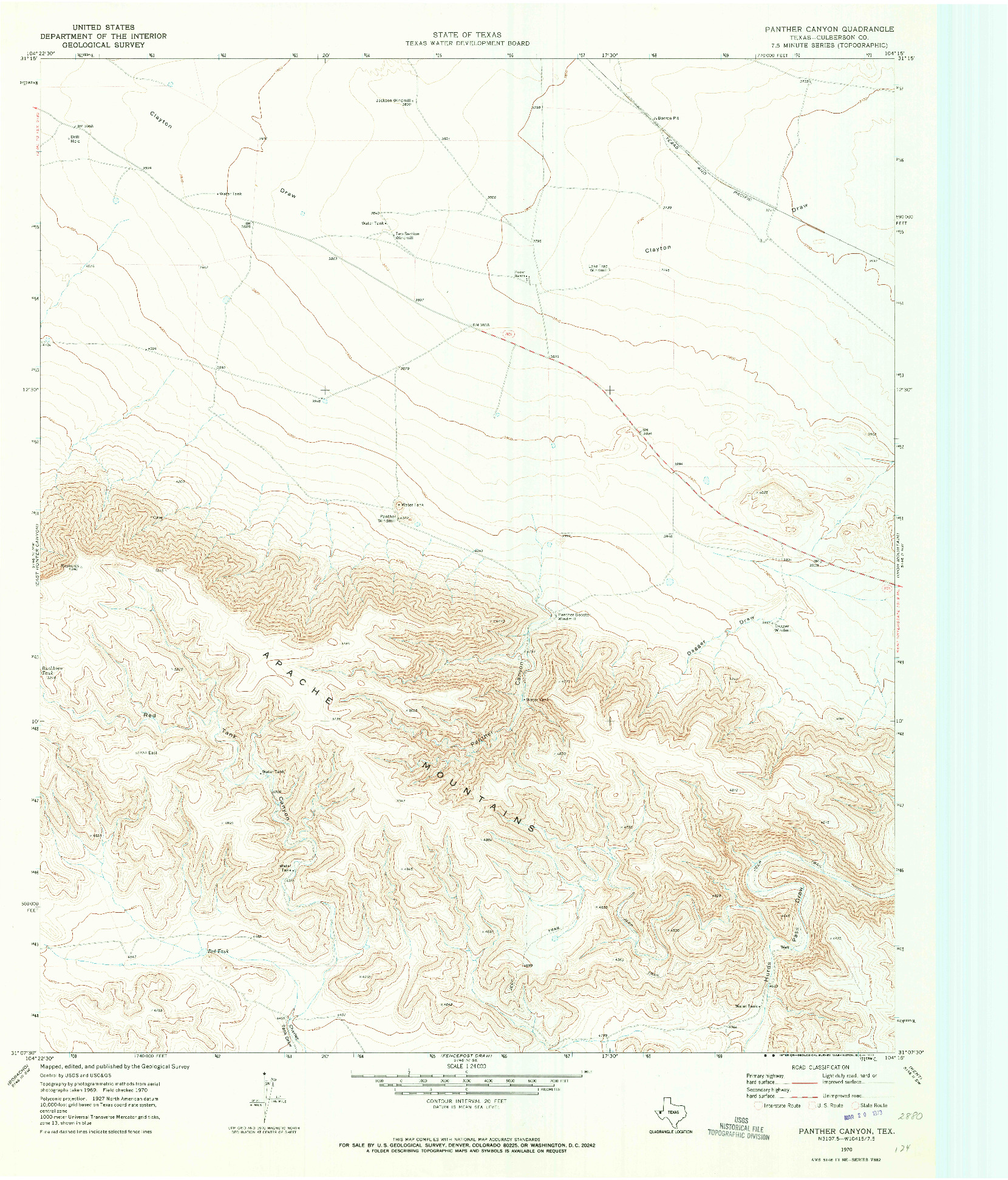 USGS 1:24000-SCALE QUADRANGLE FOR PANTHER CANYON, TX 1970