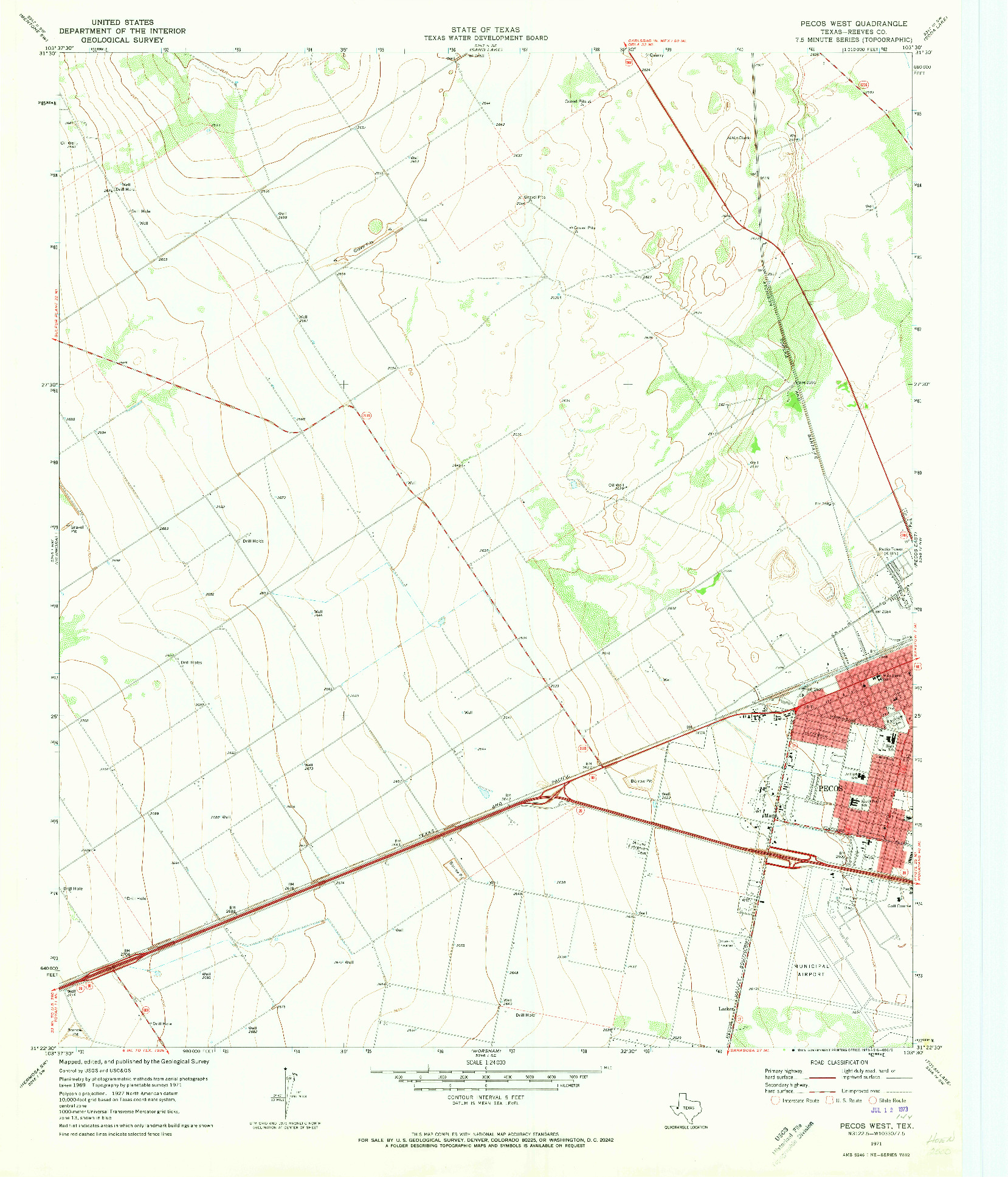 USGS 1:24000-SCALE QUADRANGLE FOR PECOS WEST, TX 1971