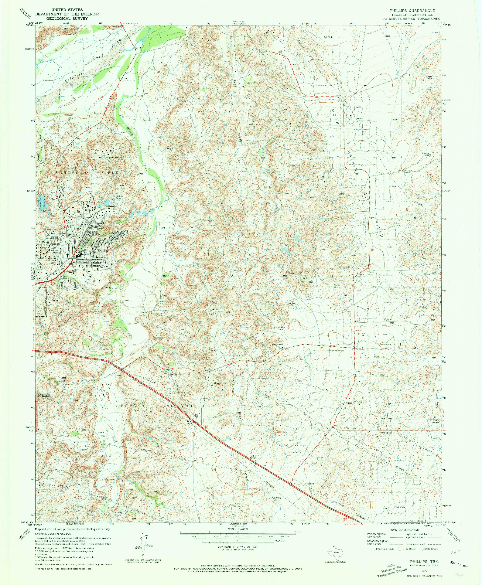 USGS 1:24000-SCALE QUADRANGLE FOR PHILLIPS, TX 1970