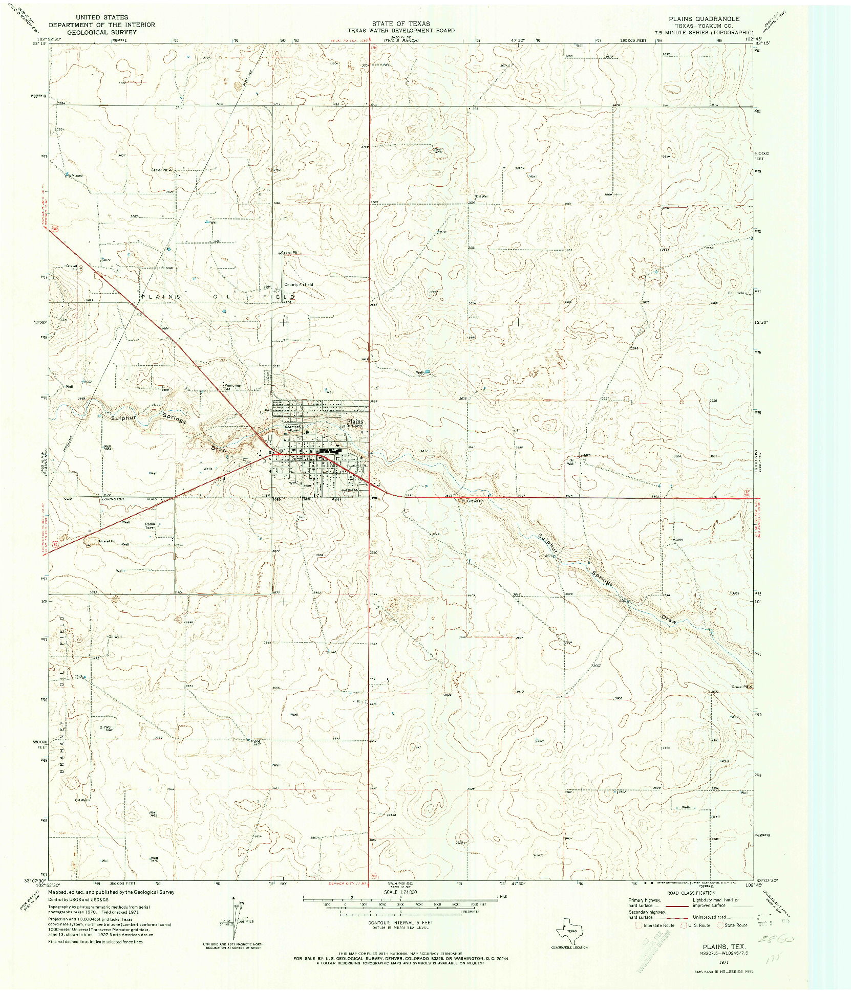 USGS 1:24000-SCALE QUADRANGLE FOR PLAINS, TX 1971