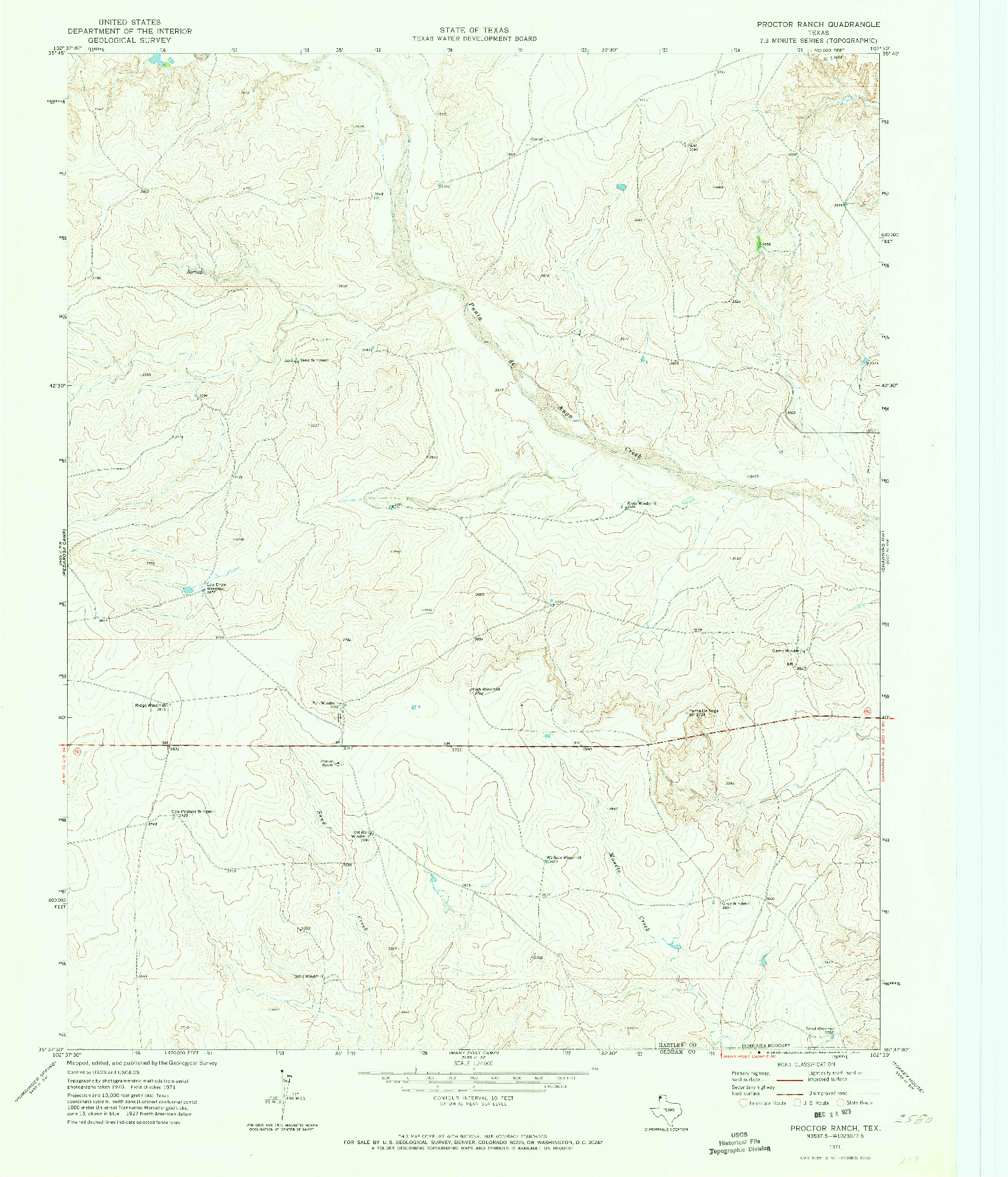 USGS 1:24000-SCALE QUADRANGLE FOR PROCTOR RANCH, TX 1971