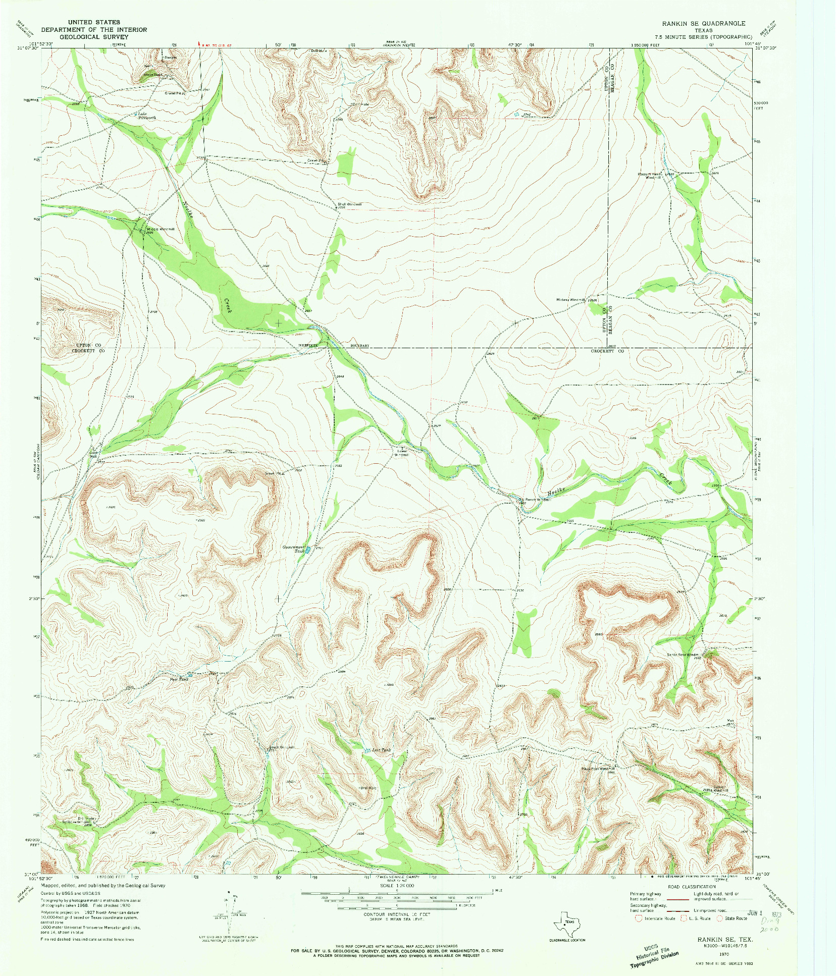 USGS 1:24000-SCALE QUADRANGLE FOR RANKIN SE, TX 1970