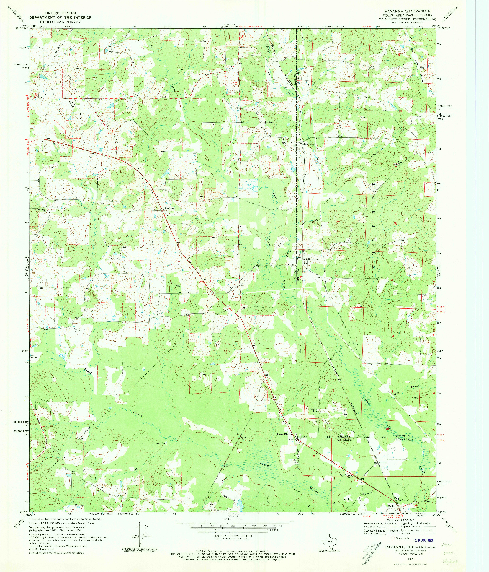USGS 1:24000-SCALE QUADRANGLE FOR RAVANNA, TX 1969