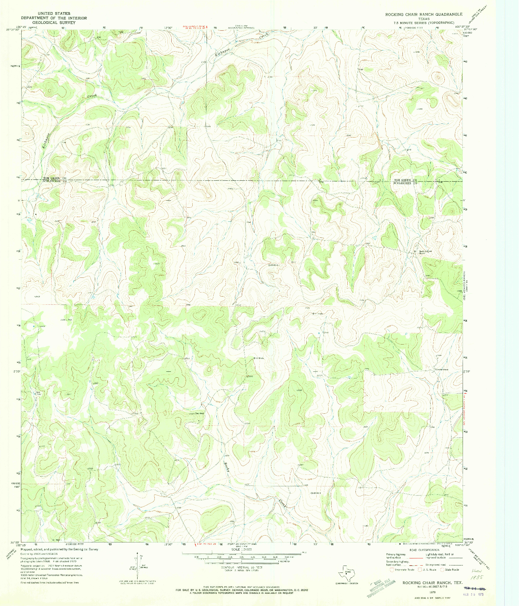 USGS 1:24000-SCALE QUADRANGLE FOR ROCKING CHAIR RANCH, TX 1970