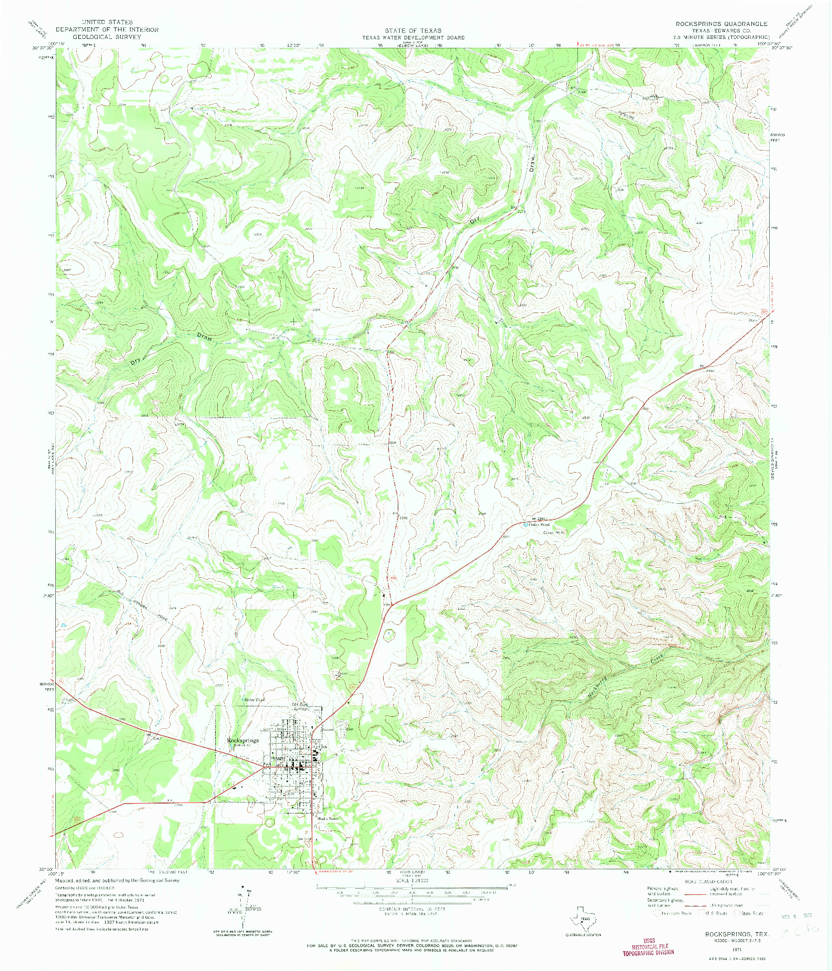 USGS 1:24000-SCALE QUADRANGLE FOR ROCKSPRINGS, TX 1971