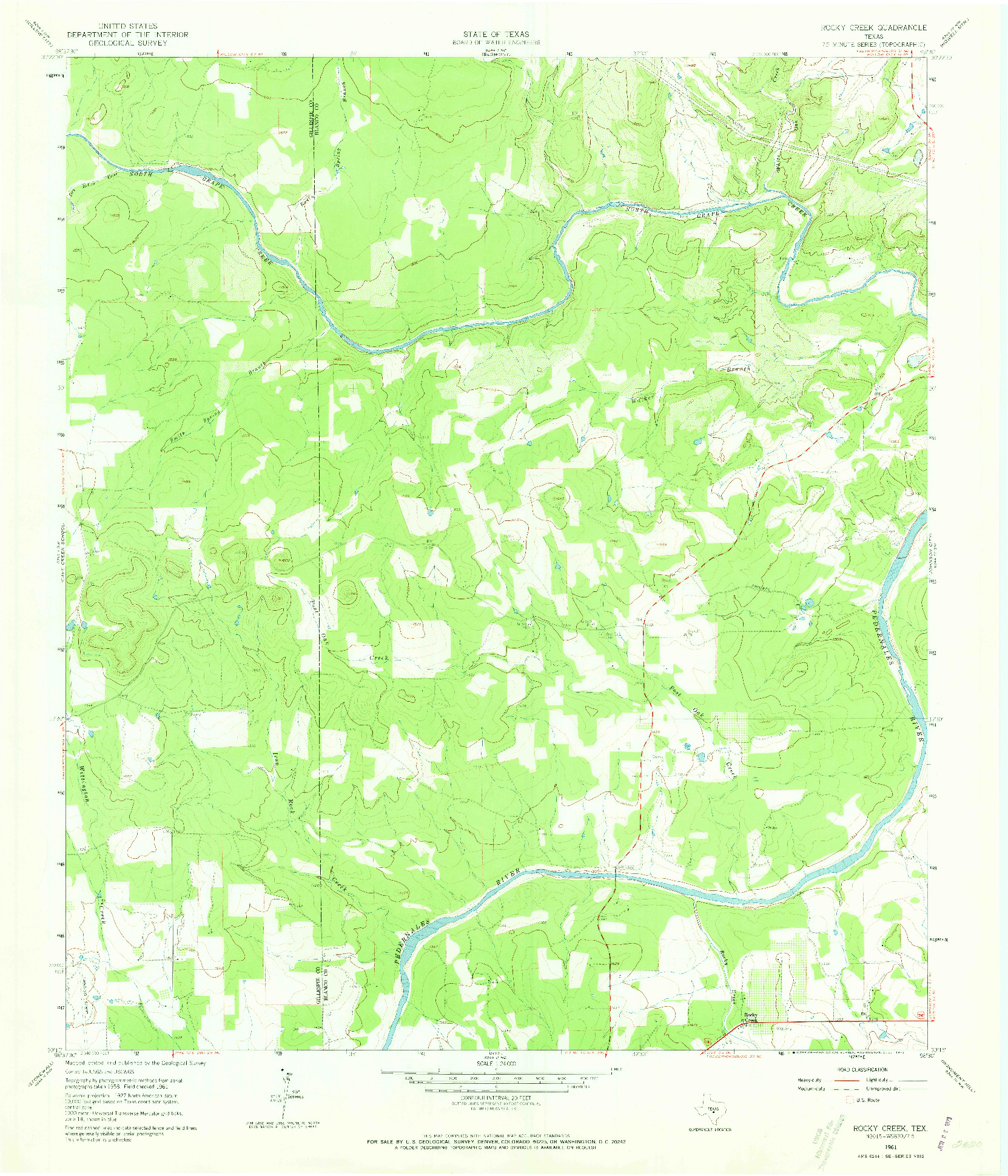 USGS 1:24000-SCALE QUADRANGLE FOR ROCKY CREEK, TX 1961