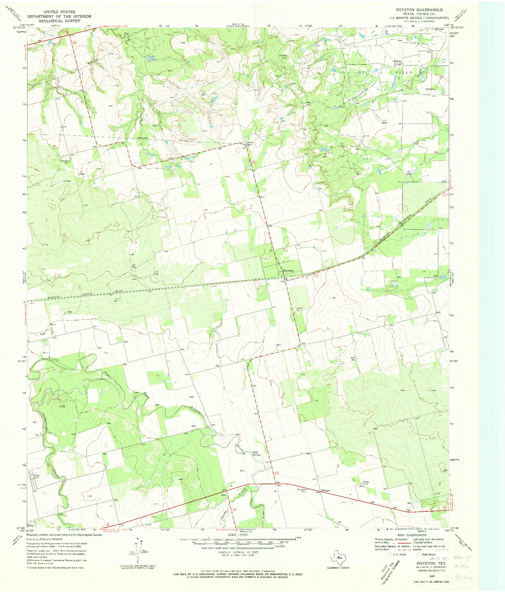 USGS 1:24000-SCALE QUADRANGLE FOR ROYSTON, TX 1969