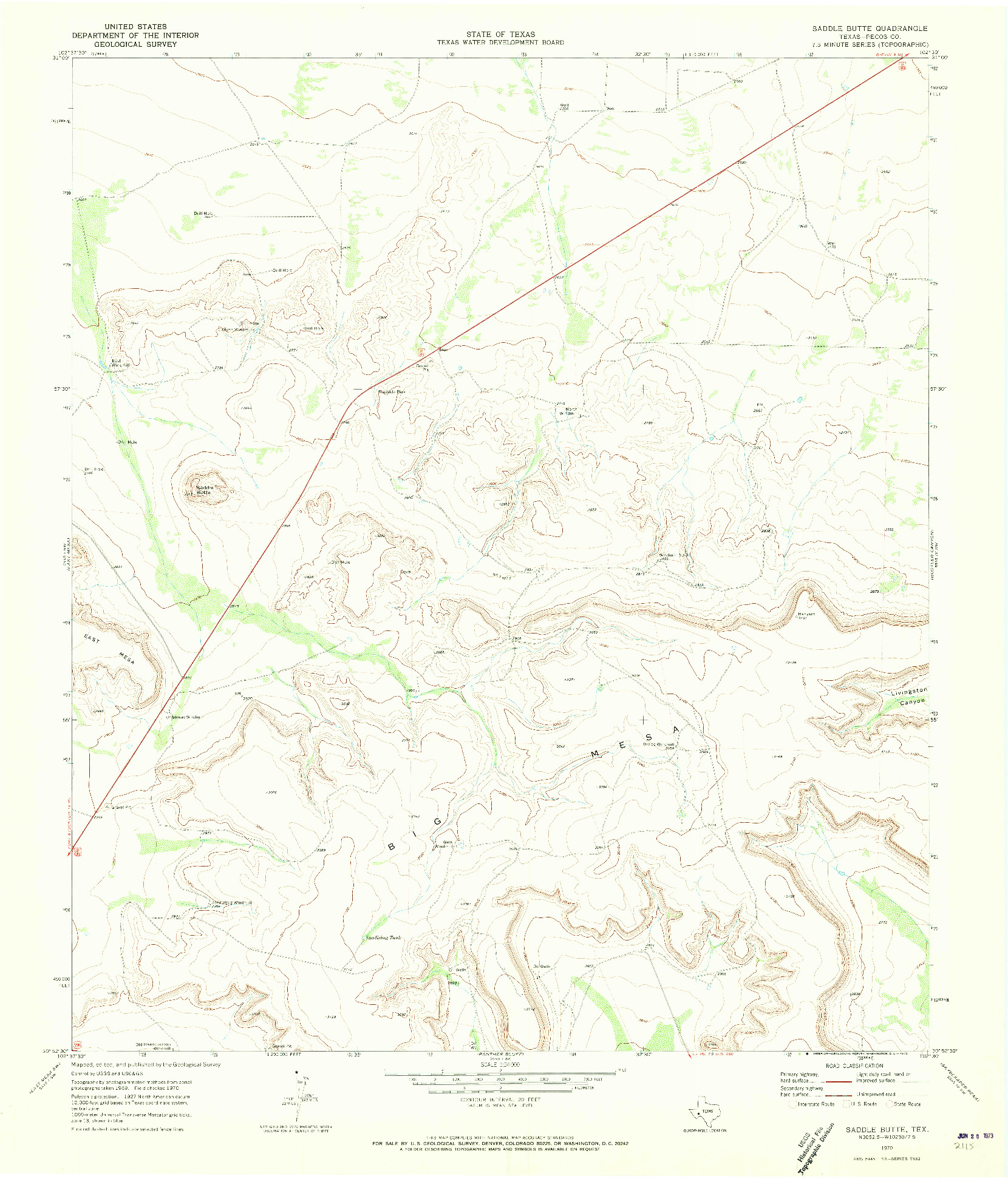 USGS 1:24000-SCALE QUADRANGLE FOR SADDLE BUTTE, TX 1970