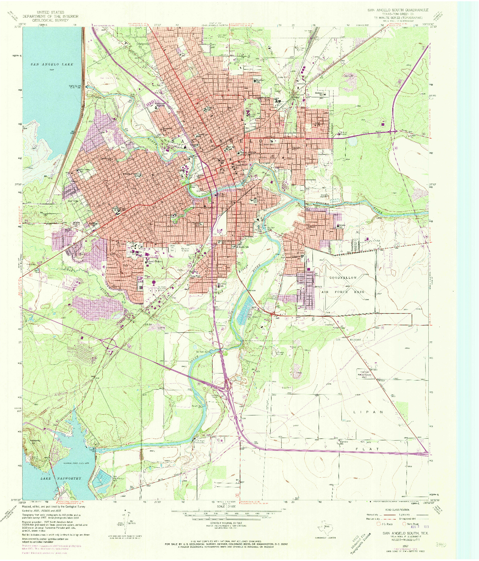 USGS 1:24000-SCALE QUADRANGLE FOR SAN ANGELO SOUTH, TX 1957