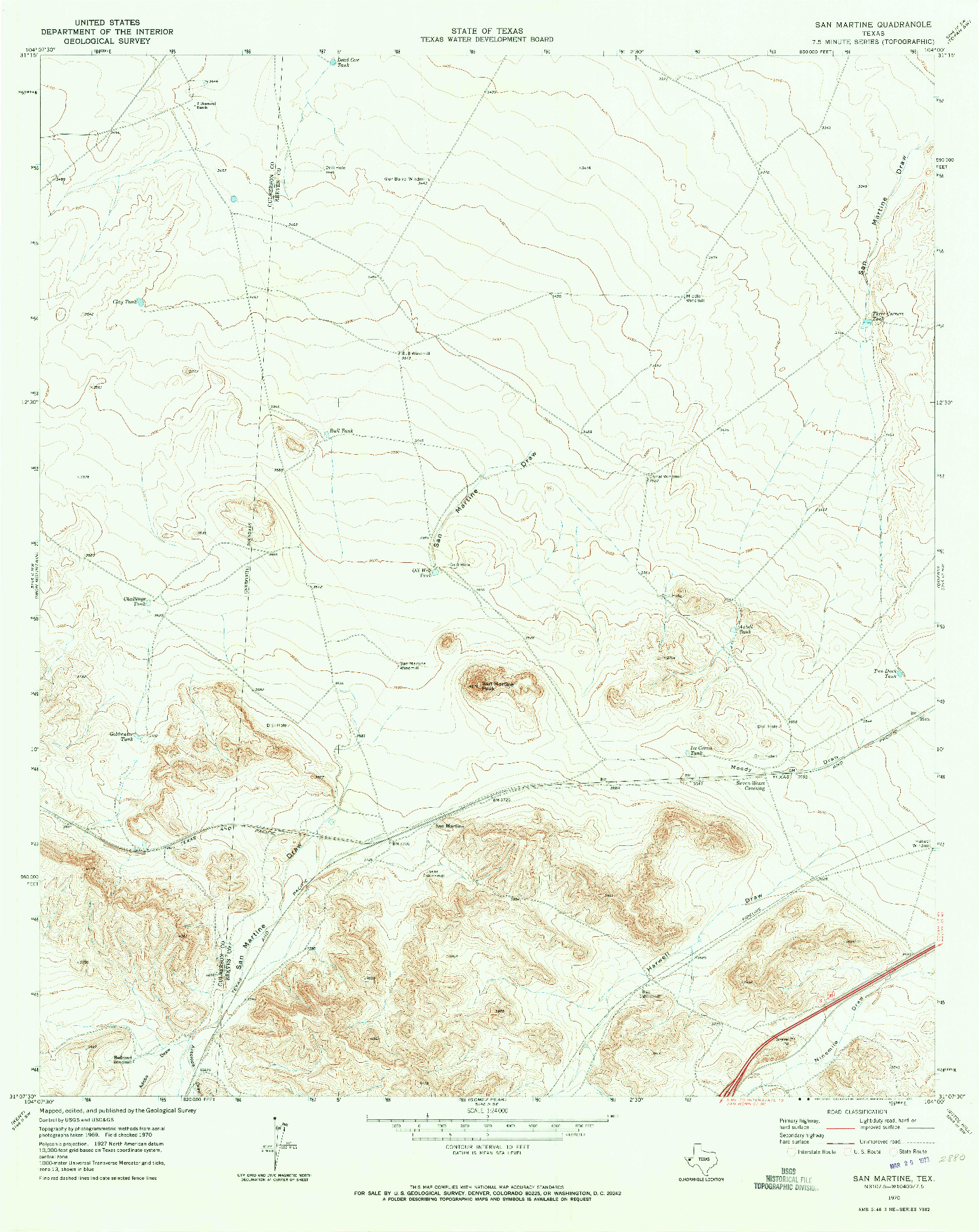 USGS 1:24000-SCALE QUADRANGLE FOR SAN MARTINE, TX 1970