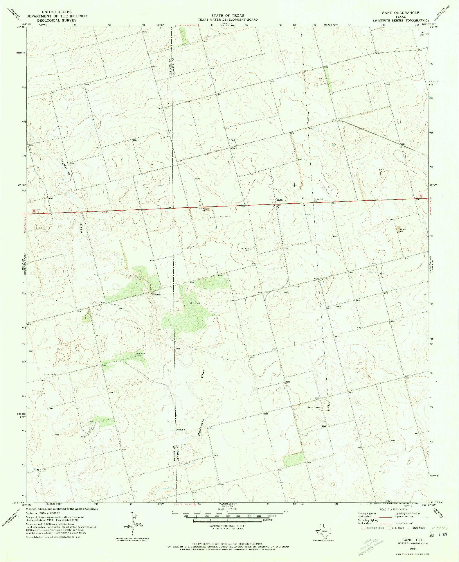 USGS 1:24000-SCALE QUADRANGLE FOR SAND, TX 1970