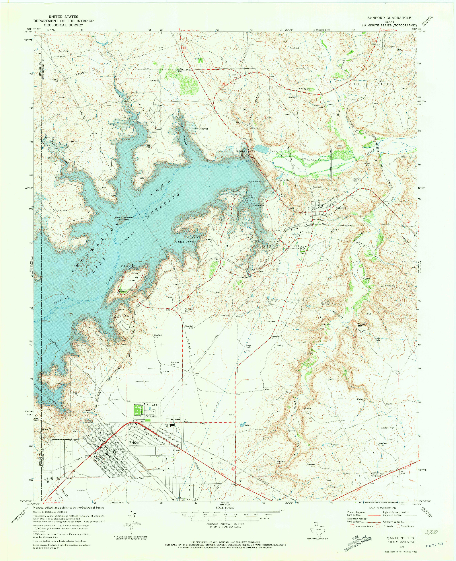 USGS 1:24000-SCALE QUADRANGLE FOR SANFORD, TX 1970