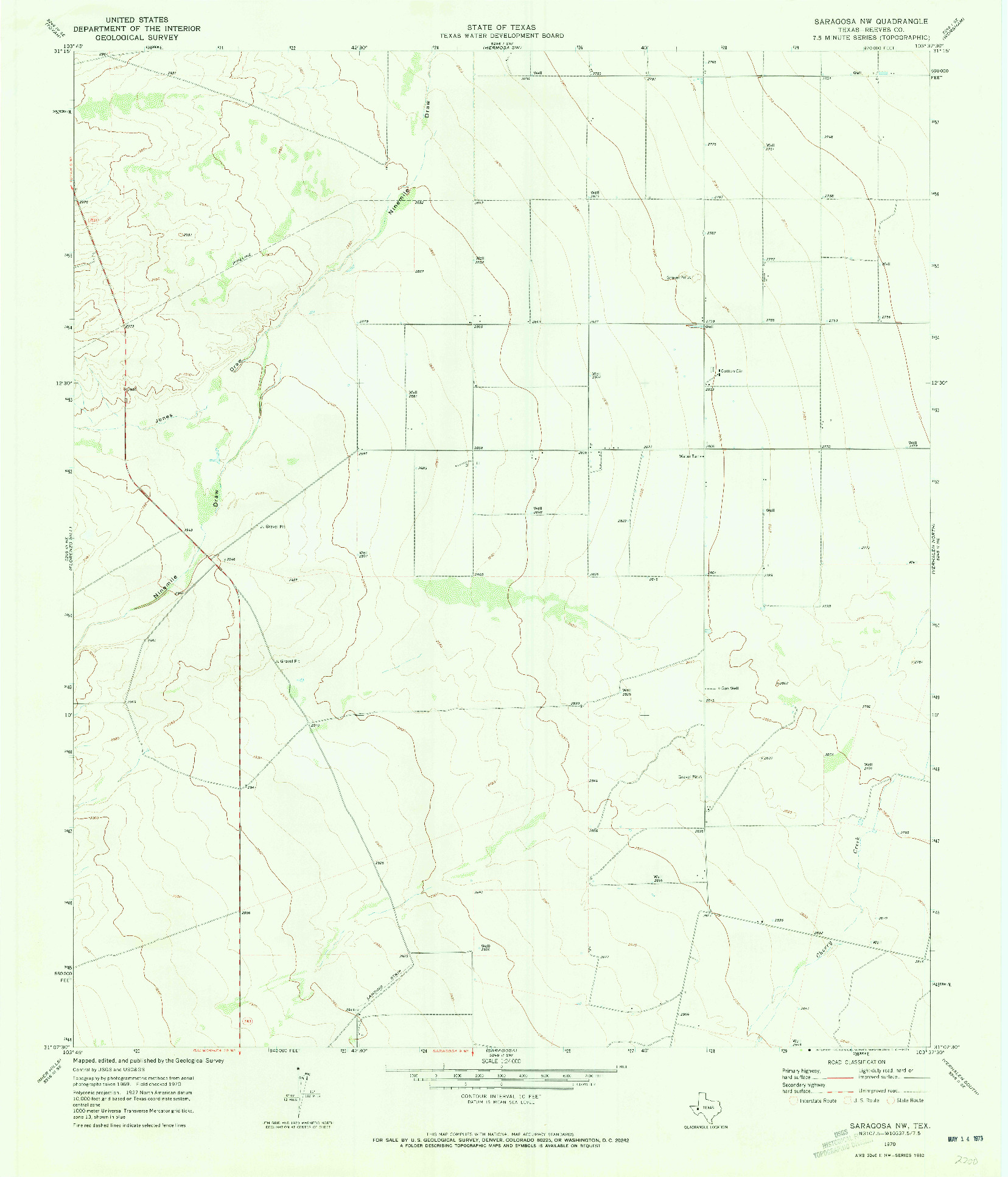USGS 1:24000-SCALE QUADRANGLE FOR SARAGOSA NW, TX 1970