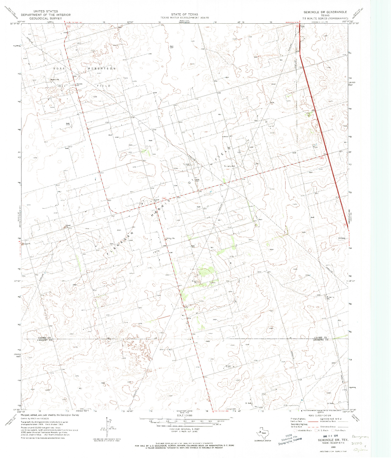 USGS 1:24000-SCALE QUADRANGLE FOR SEMINOLE SW, TX 1969