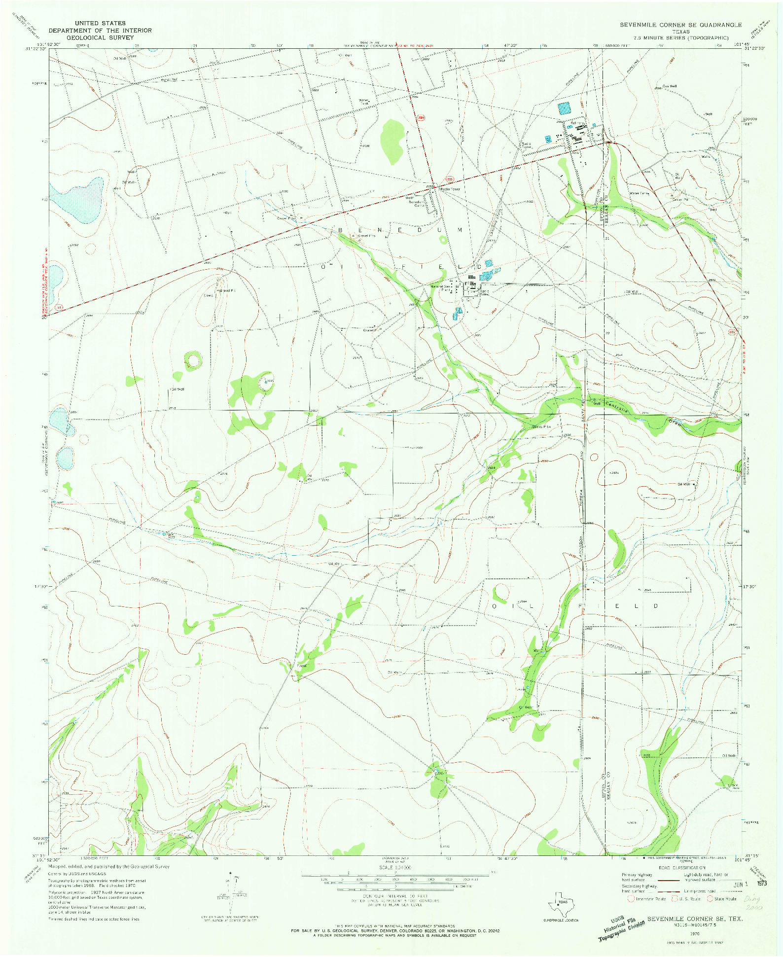 USGS 1:24000-SCALE QUADRANGLE FOR SEVENMILE CORNER SE, TX 1970