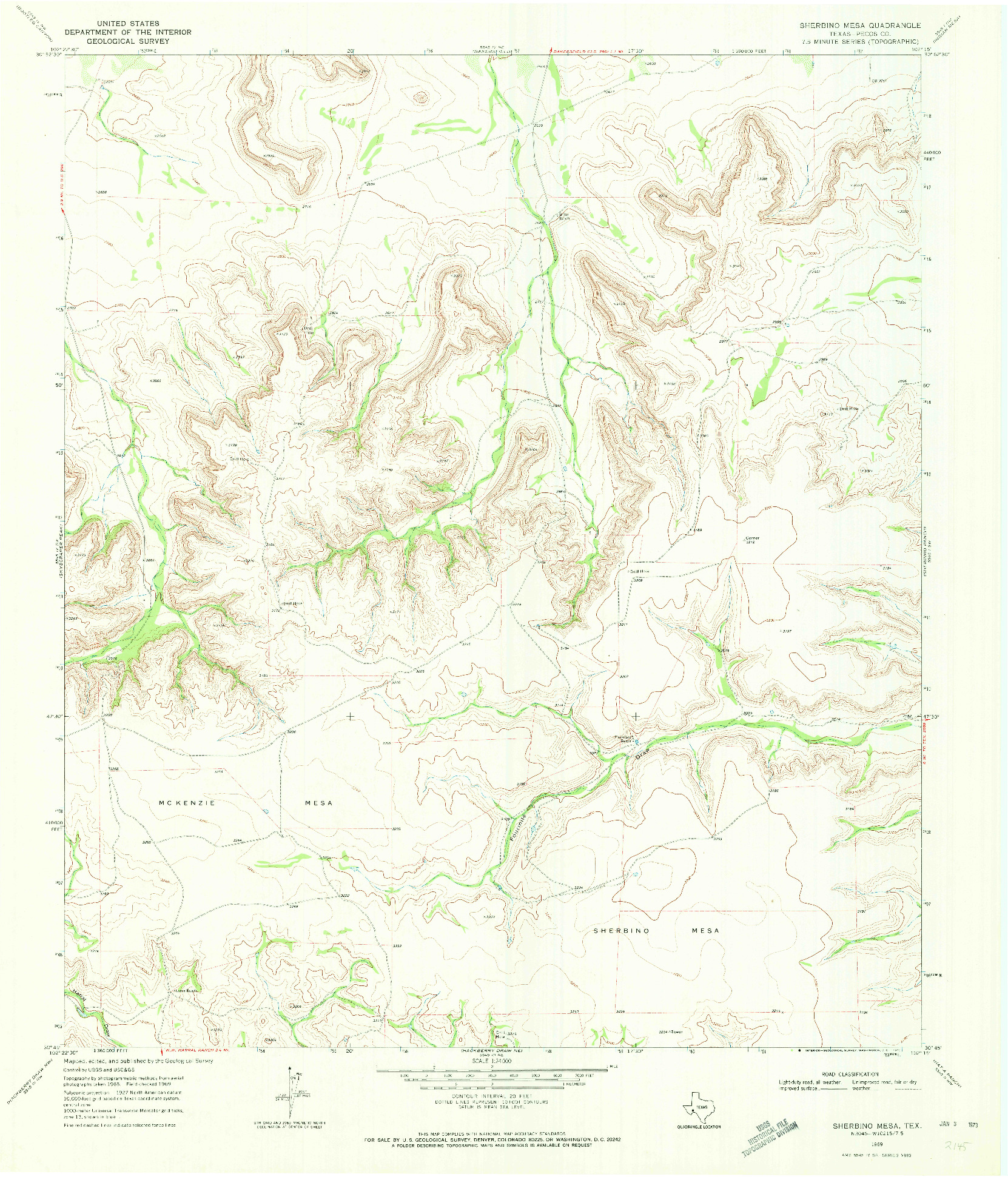 USGS 1:24000-SCALE QUADRANGLE FOR SHERBINO MESA, TX 1969