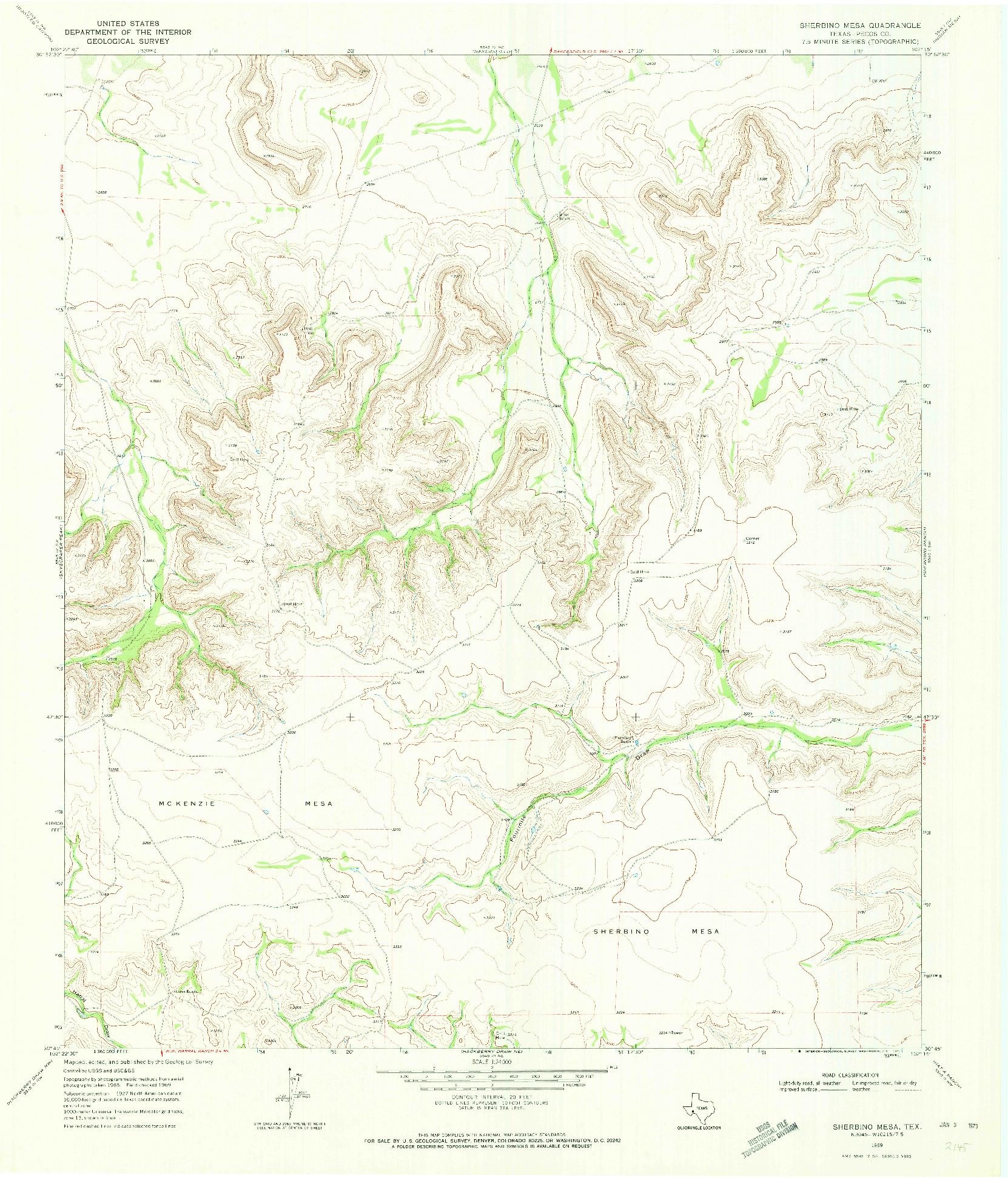 USGS 1:24000-SCALE QUADRANGLE FOR SHERBINO MESA, TX 1969
