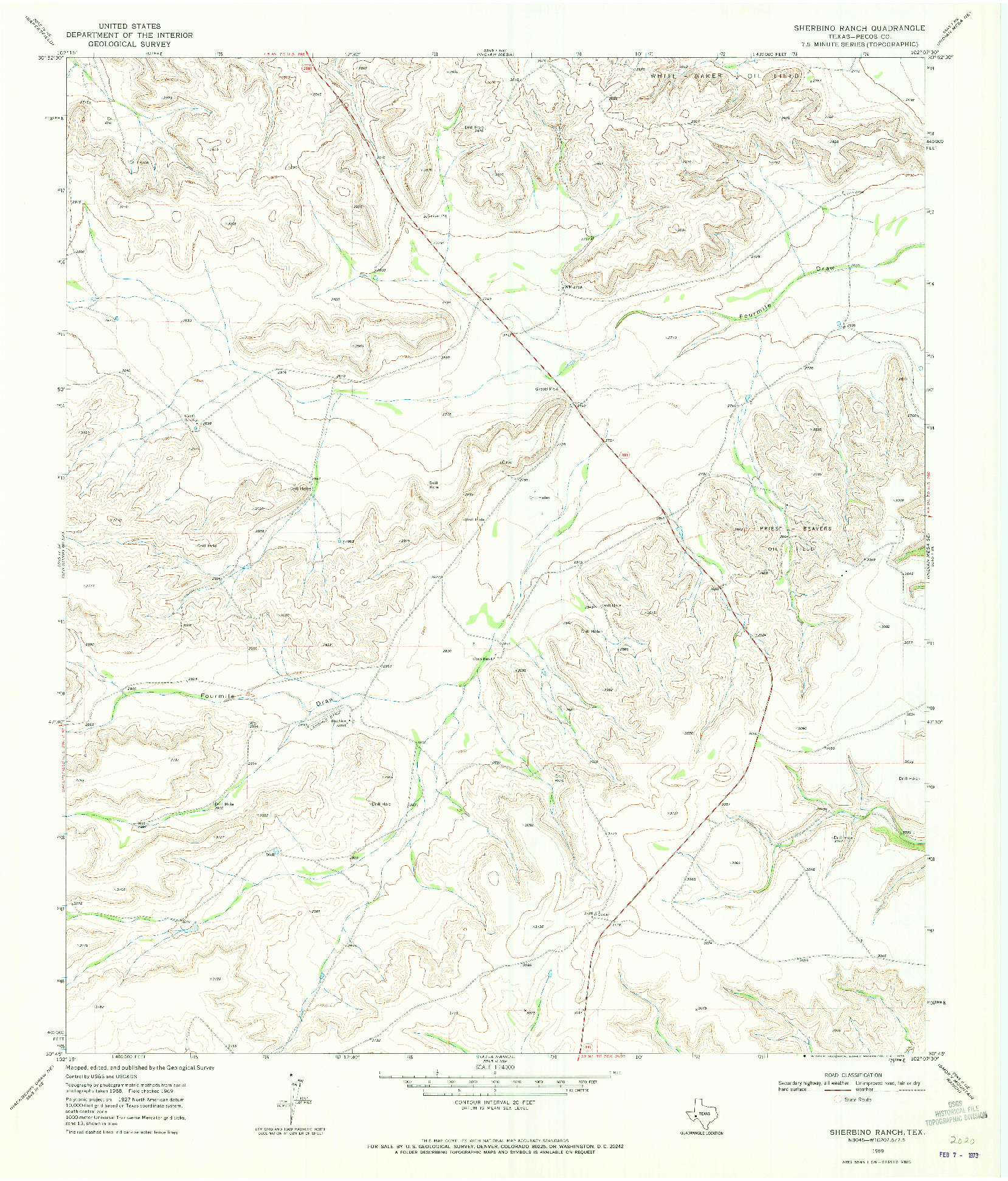 USGS 1:24000-SCALE QUADRANGLE FOR SHERBINO RANCH, TX 1969